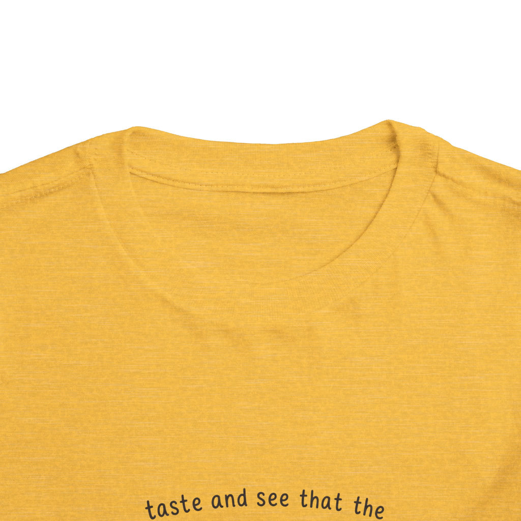 Toddler Tee - "The Lord is Good" Psalm 34:8 Christian Kids T-Shirt with Fruit Letters
