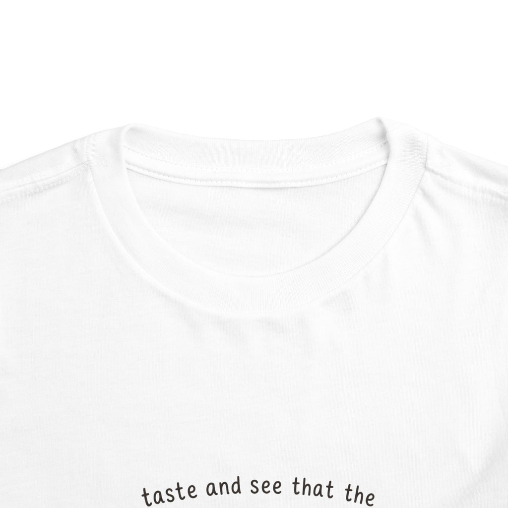 Toddler Tee - "The Lord is Good" Psalm 34:8 Christian Kids T-Shirt with Fruit Letters