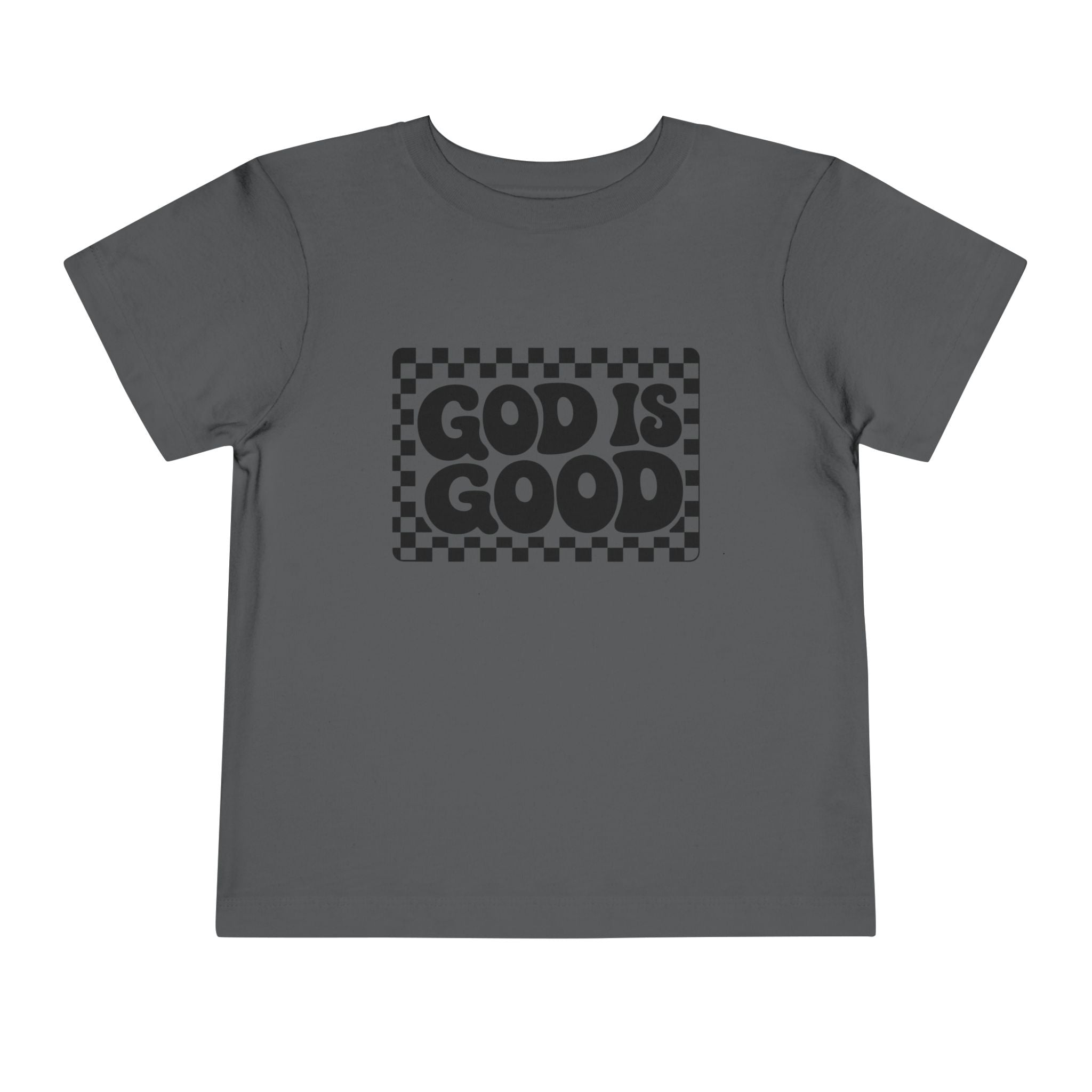 Toddler Tee — "God Is Good" Checkerboard Christian Kids Shirt