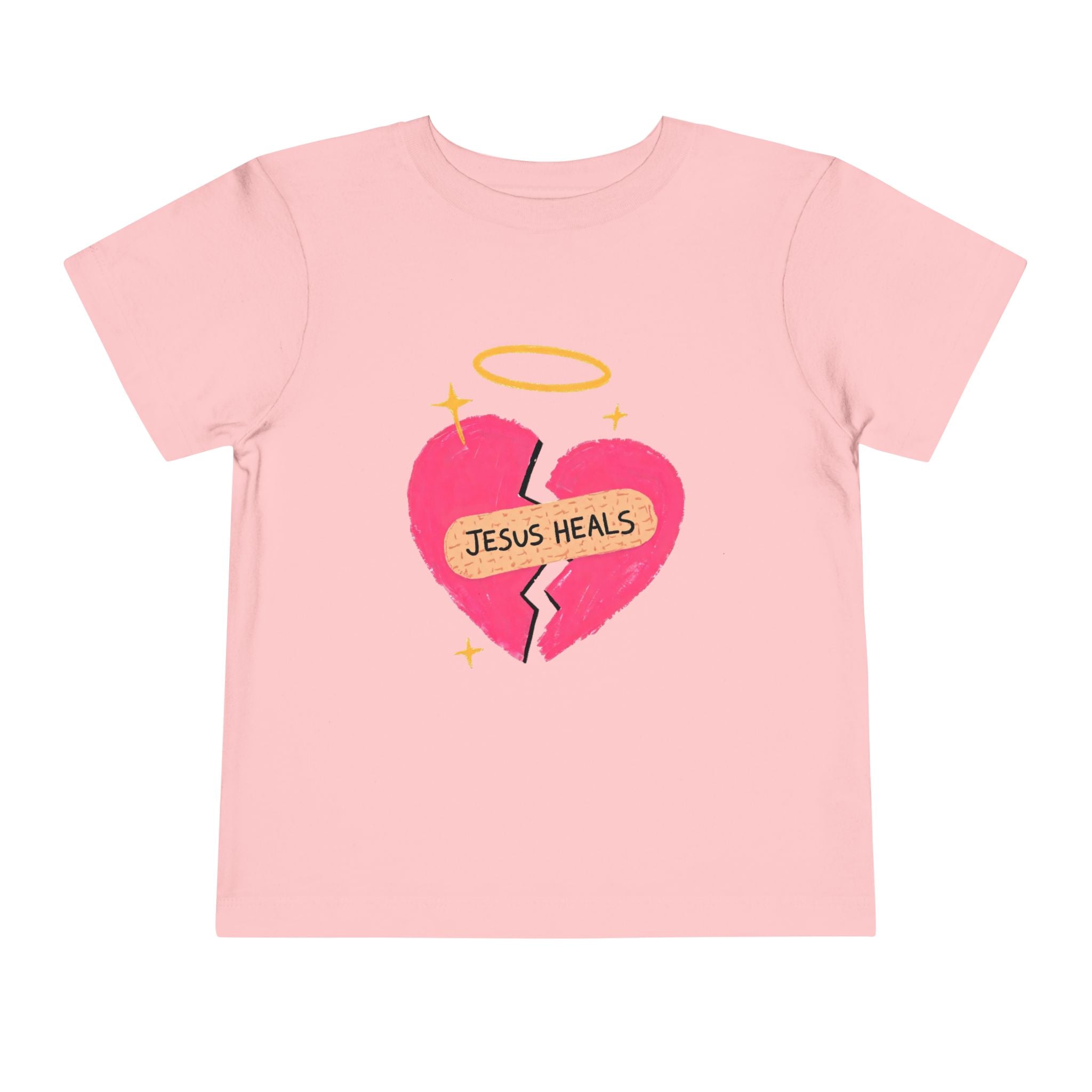 Toddler Tee — "Jesus Heals" Heart Graphic Christian Kids Shirt