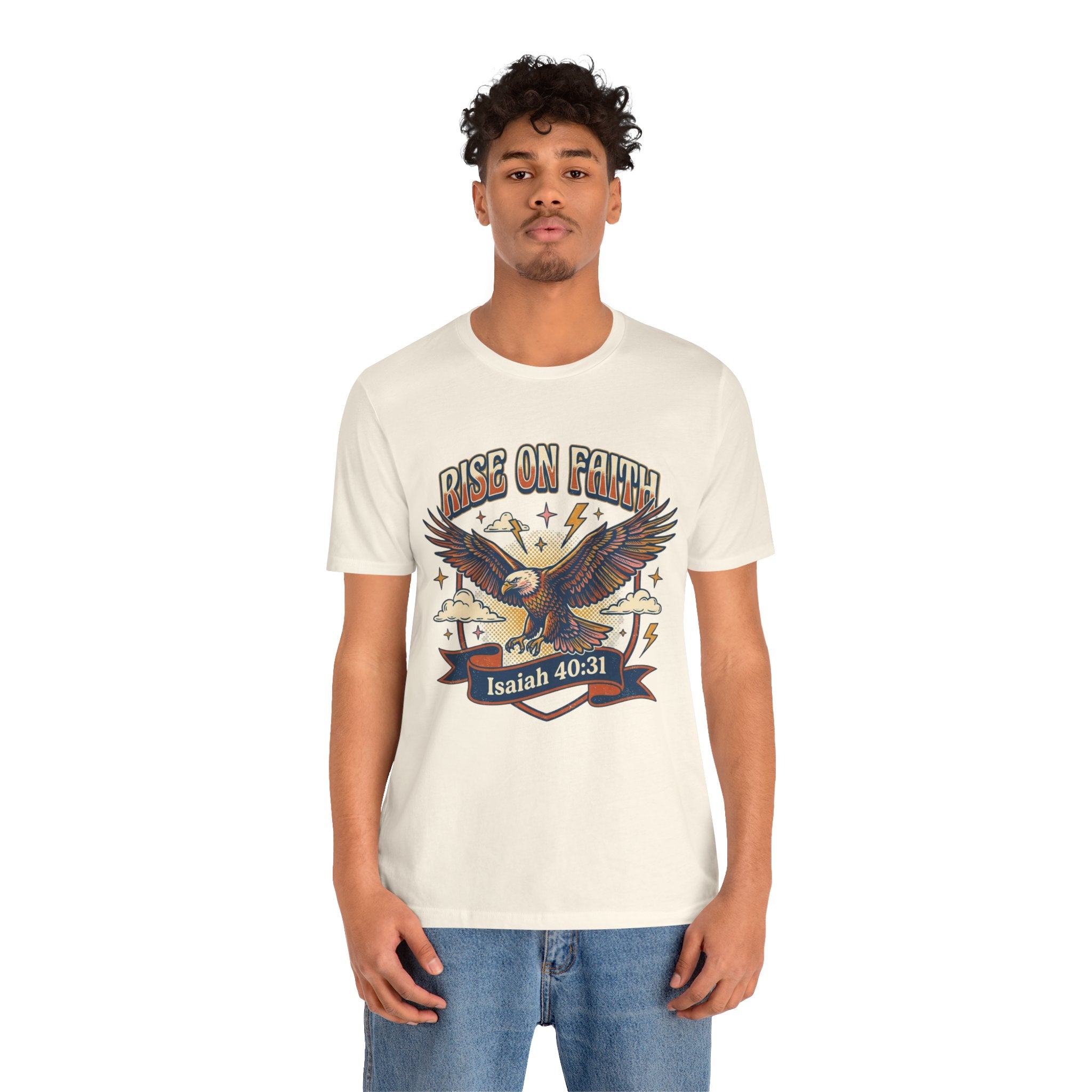 Rise on Faith T-Shirt — Isaiah 40:31 Eagle Christian Tee