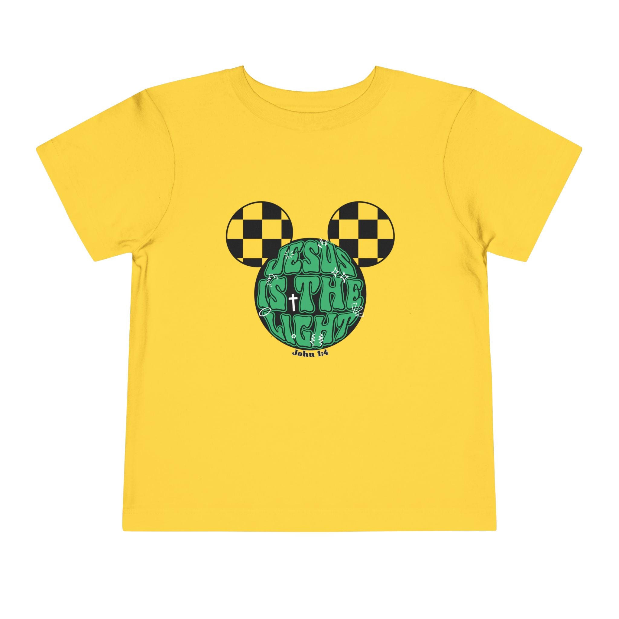 Toddler Tee — "Jesus Is The Light" Mickey Ear Graphic (Checkerboard)