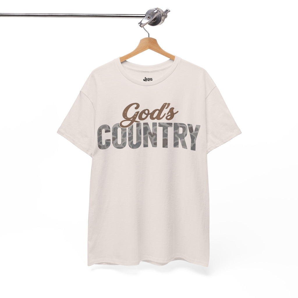 God's Country Tee — Camo Script Christian Faith T‑Shirt
