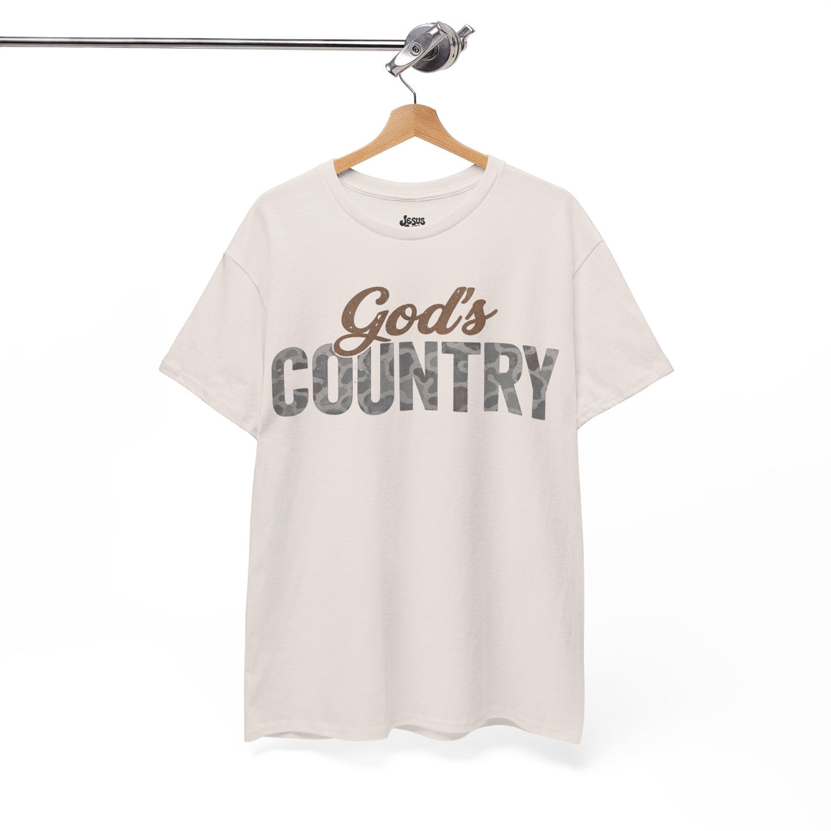God's Country Tee — Camo Script Christian Faith T‑Shirt