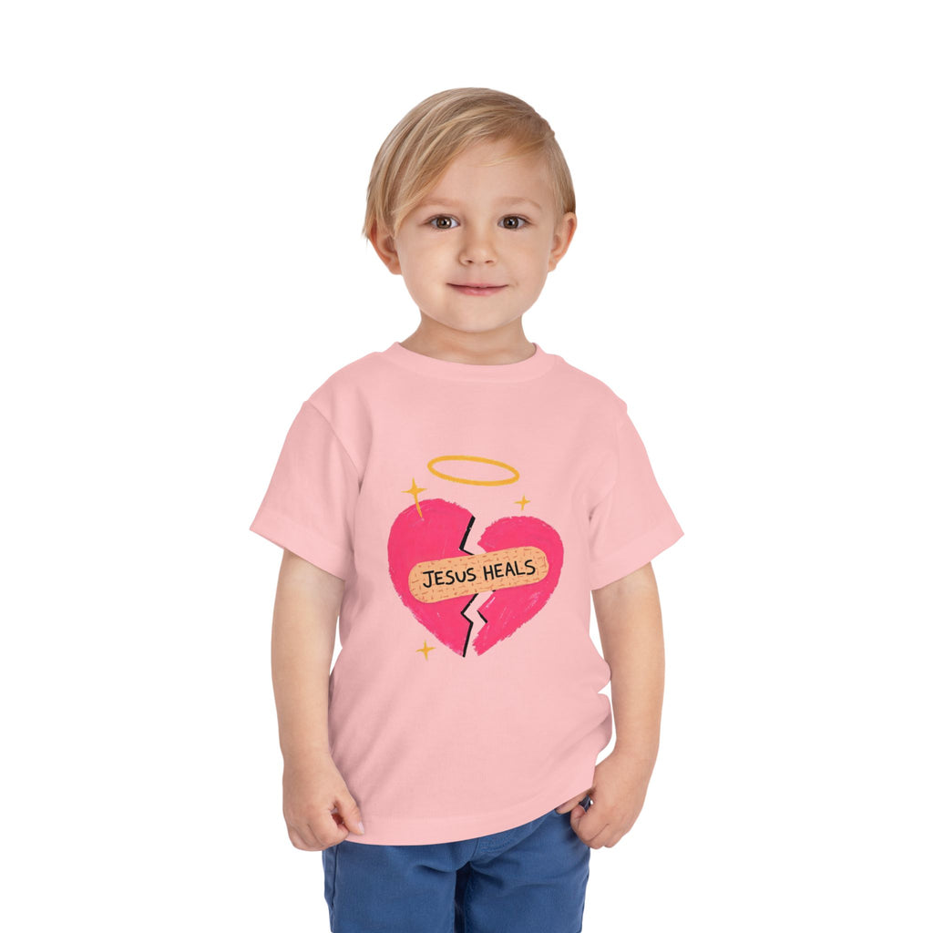 Toddler Tee — "Jesus Heals" Heart Graphic Christian Kids Shirt