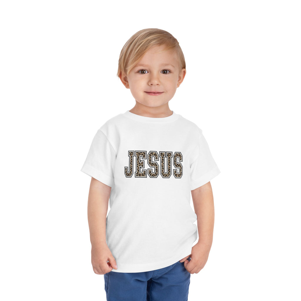 Toddler Tee - 'JESUS' Leopard Print Christian Kids Shirt