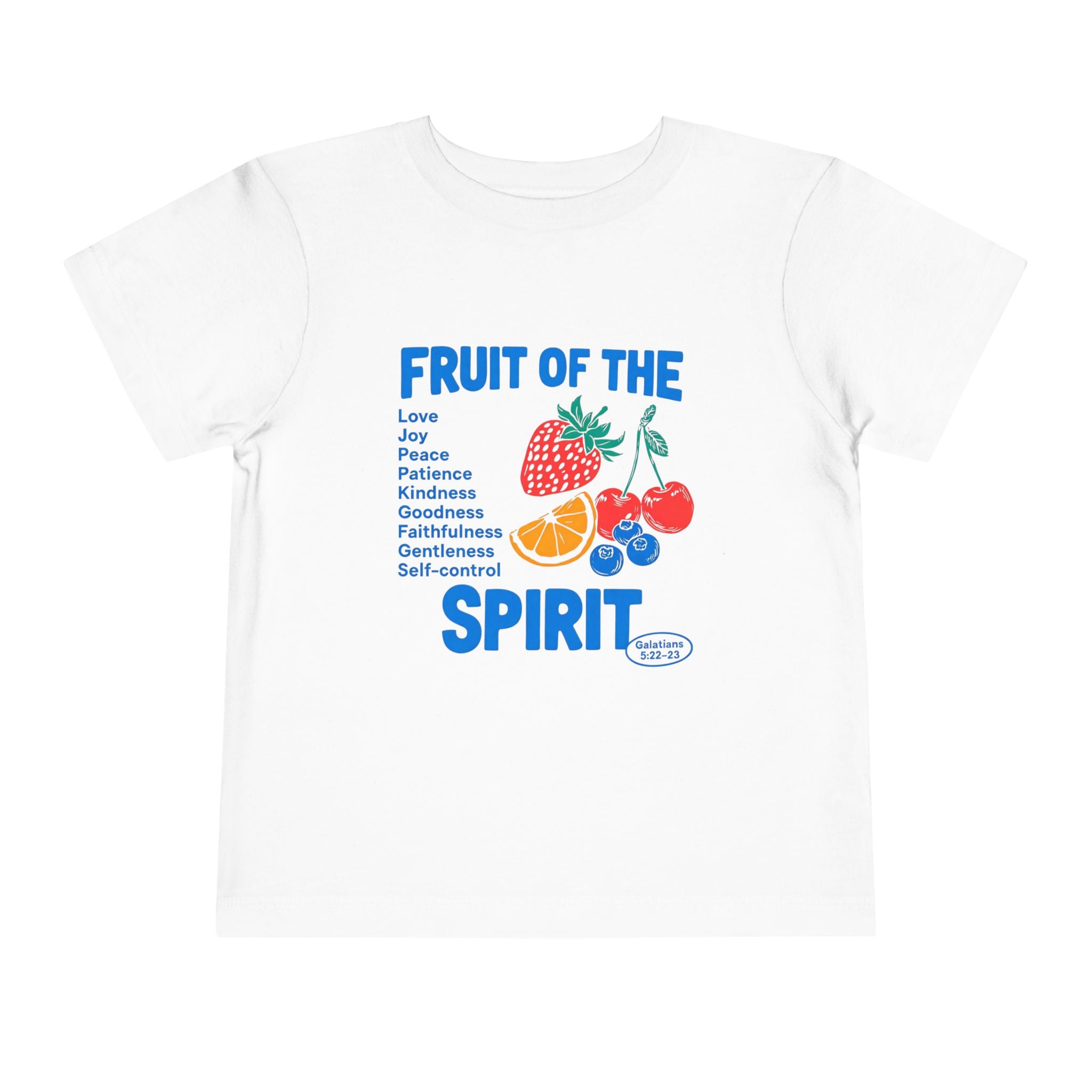 Toddler Tee — “Fruit of the Spirit” Christian Kids Shirt with Colorful Fruit Design