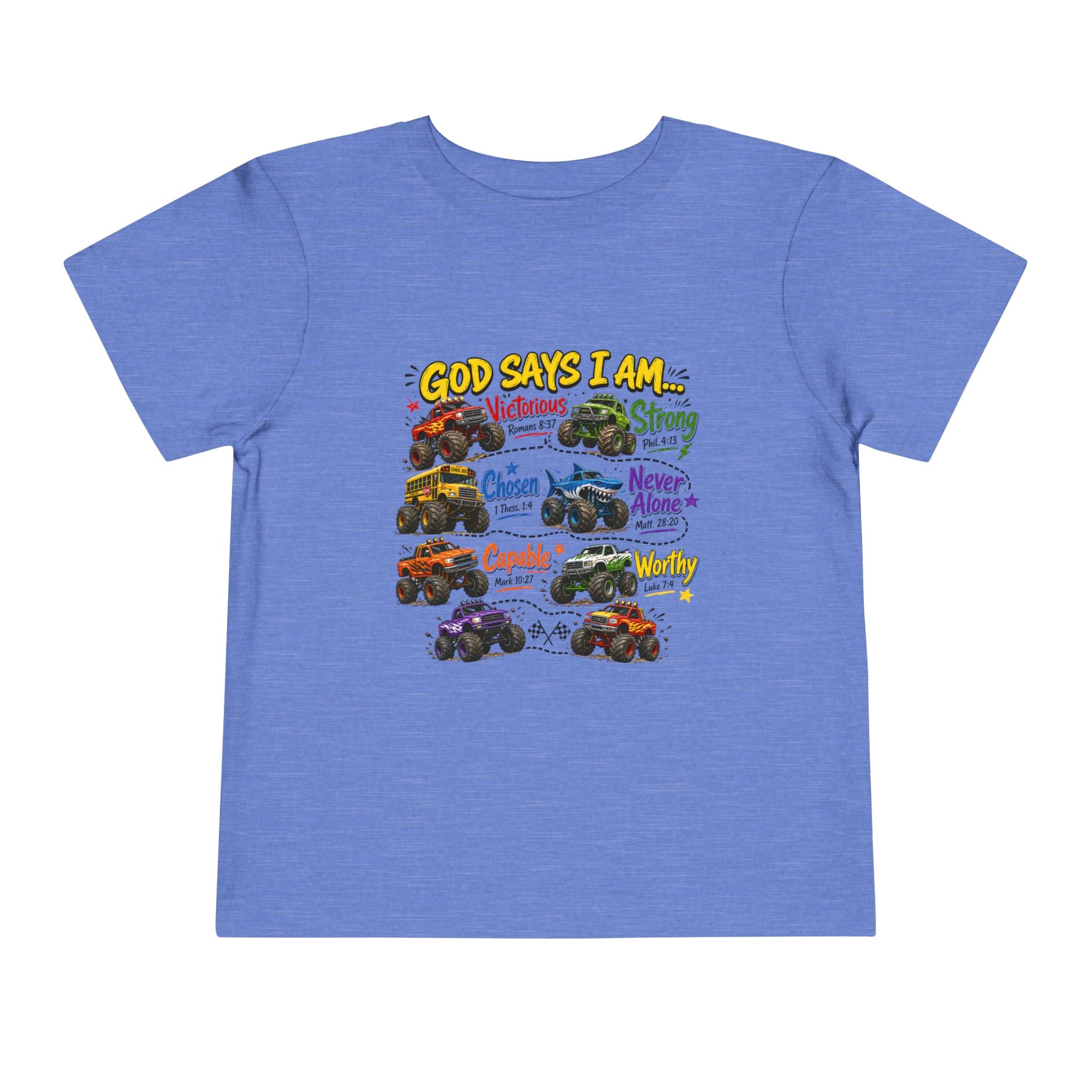 Toddler Tee — "God Says I Am" Monster Truck Inspirational Shirt