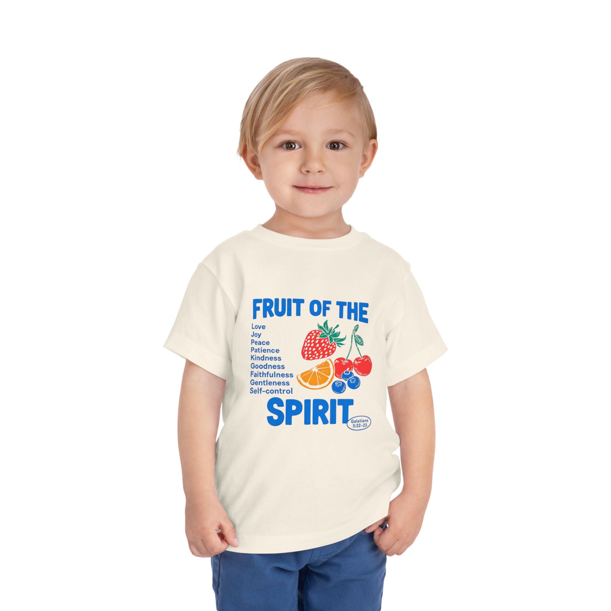 Toddler Tee — “Fruit of the Spirit” Christian Kids Shirt with Colorful Fruit Design