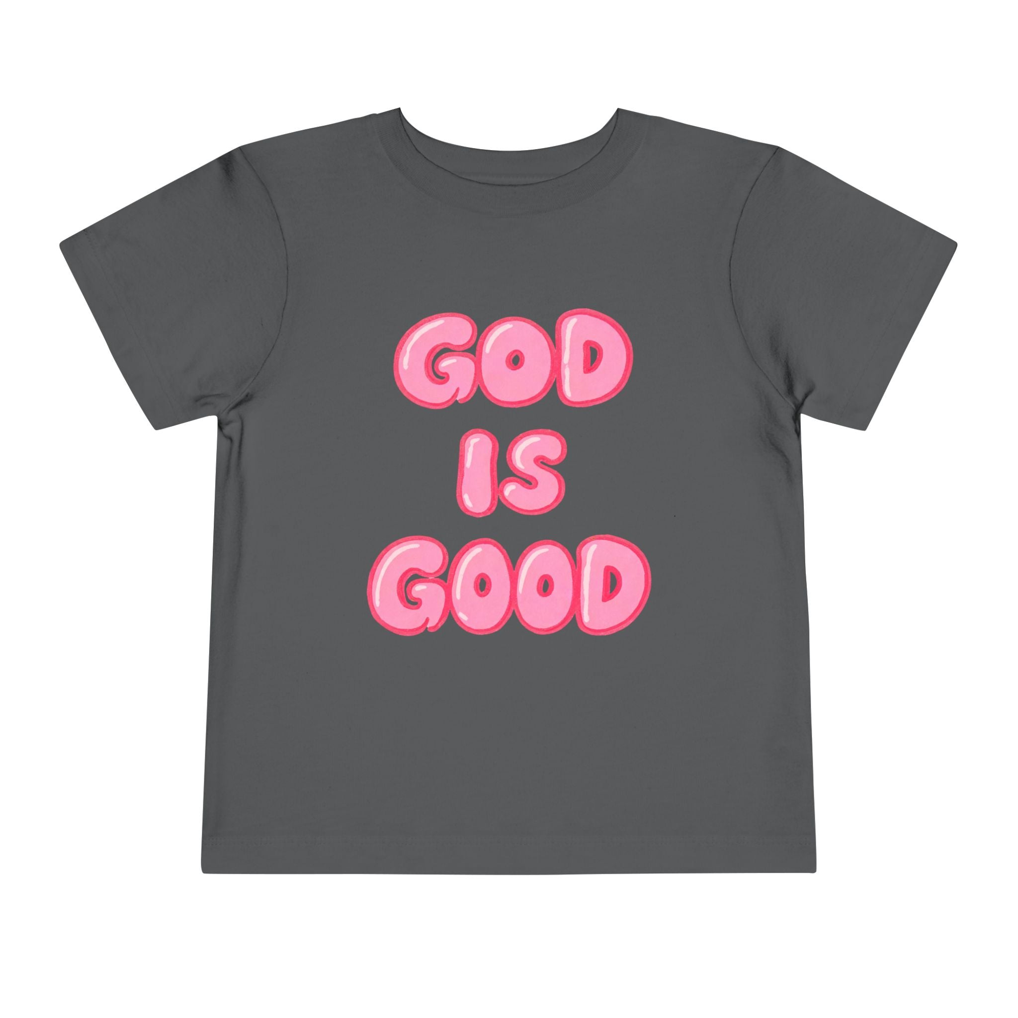 God Is Good Toddler Tee — Pink Bubble Letter Faith Shirt