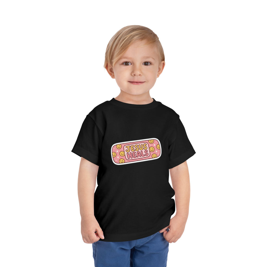 Toddler Tee - "Jesus Heals" Pink Bandage Faith Shirt