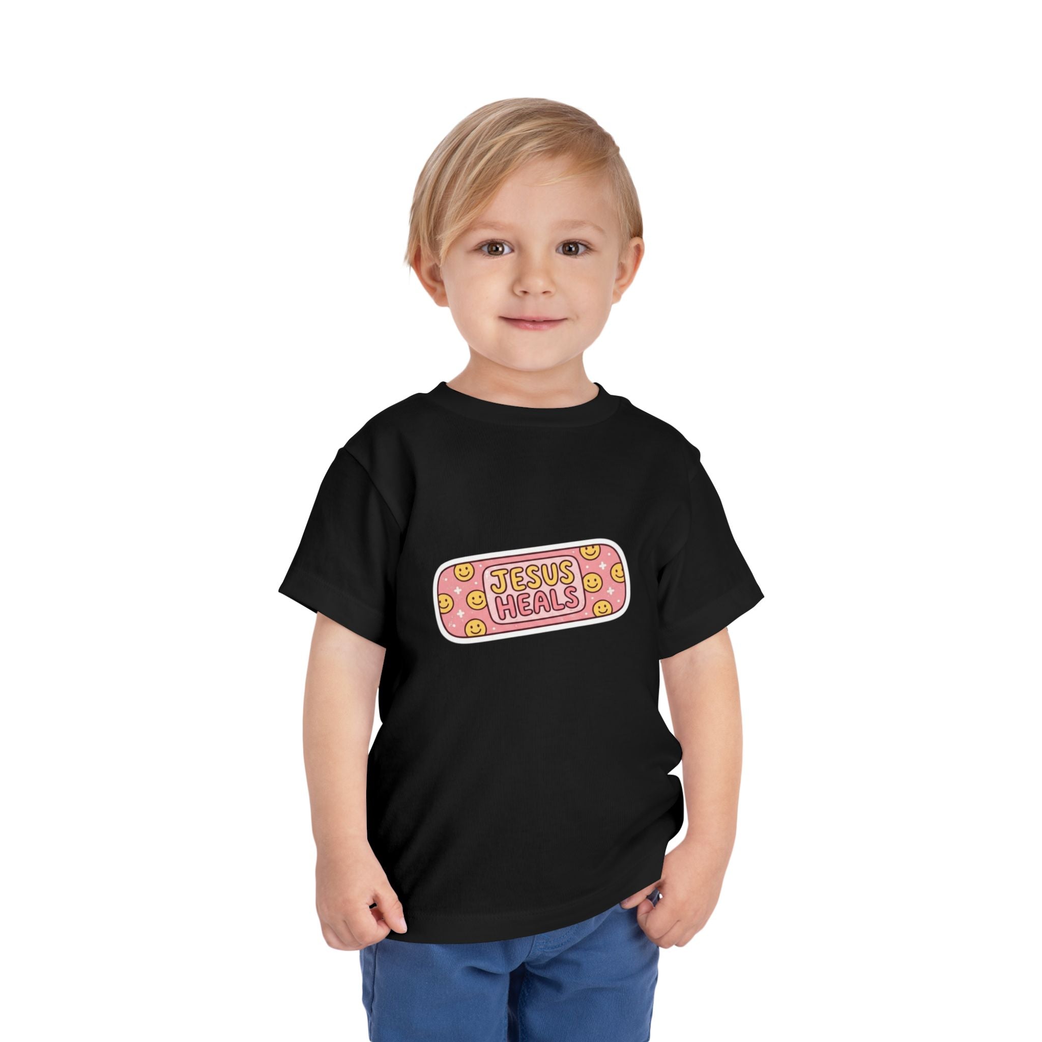 Toddler Tee - "Jesus Heals" Pink Bandage Faith Shirt