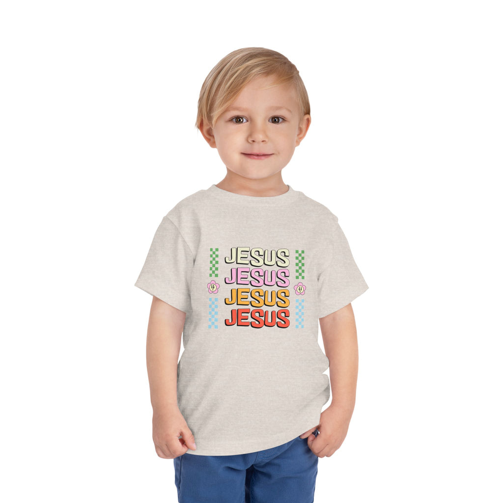 Kids "Jesus" Retro Rainbow Tee — Toddler Christian Shirt