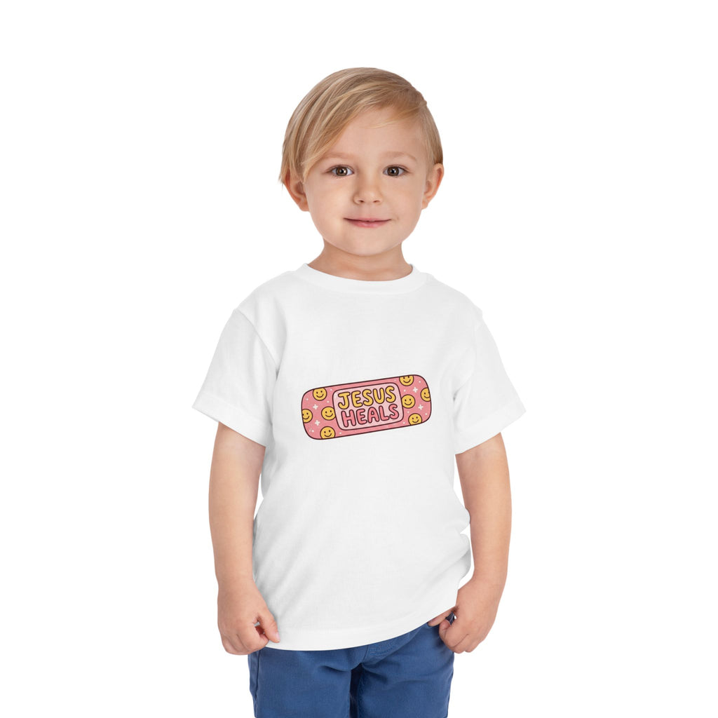 Toddler Tee - "Jesus Heals" Pink Bandage Faith Shirt