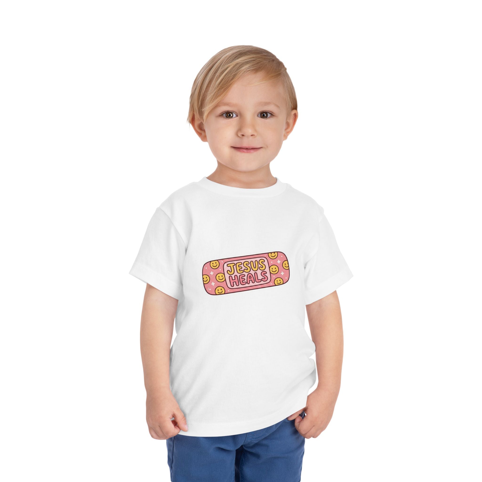 Toddler Tee - "Jesus Heals" Pink Bandage Faith Shirt