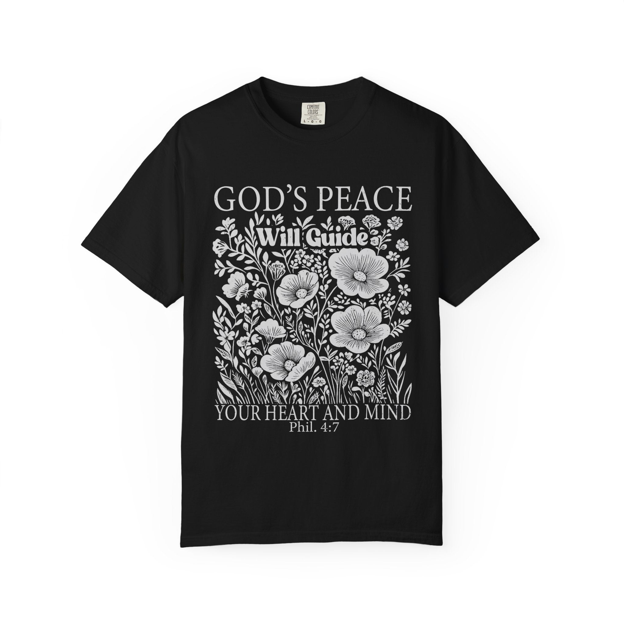 God's Peace Will Guide Floral Tee — Inspirational Christian T-Shirt (Philippians 4:7)
