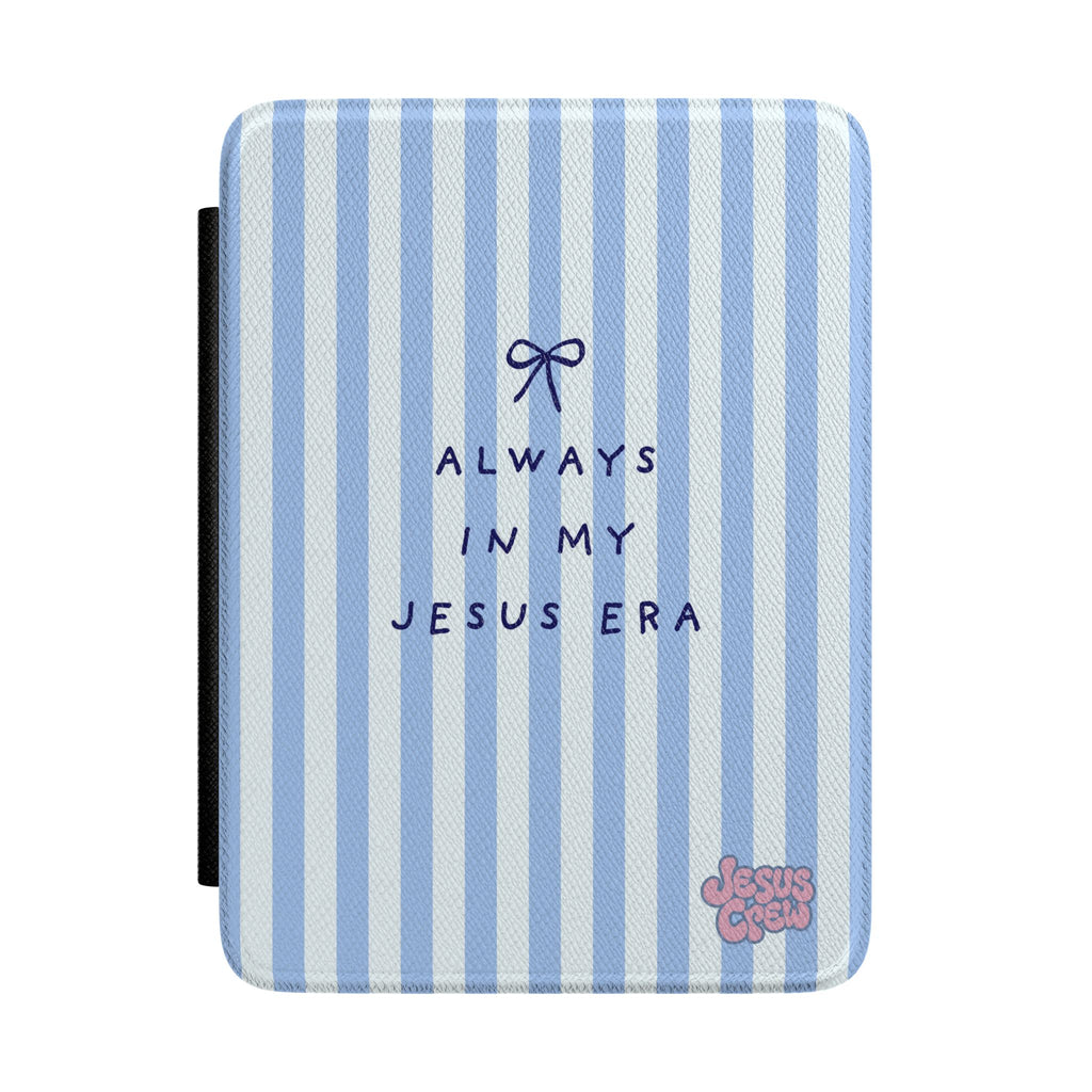 Kindle Case — "Always in My Jesus Era" Blue Stripe Religious E-Reader Cover
