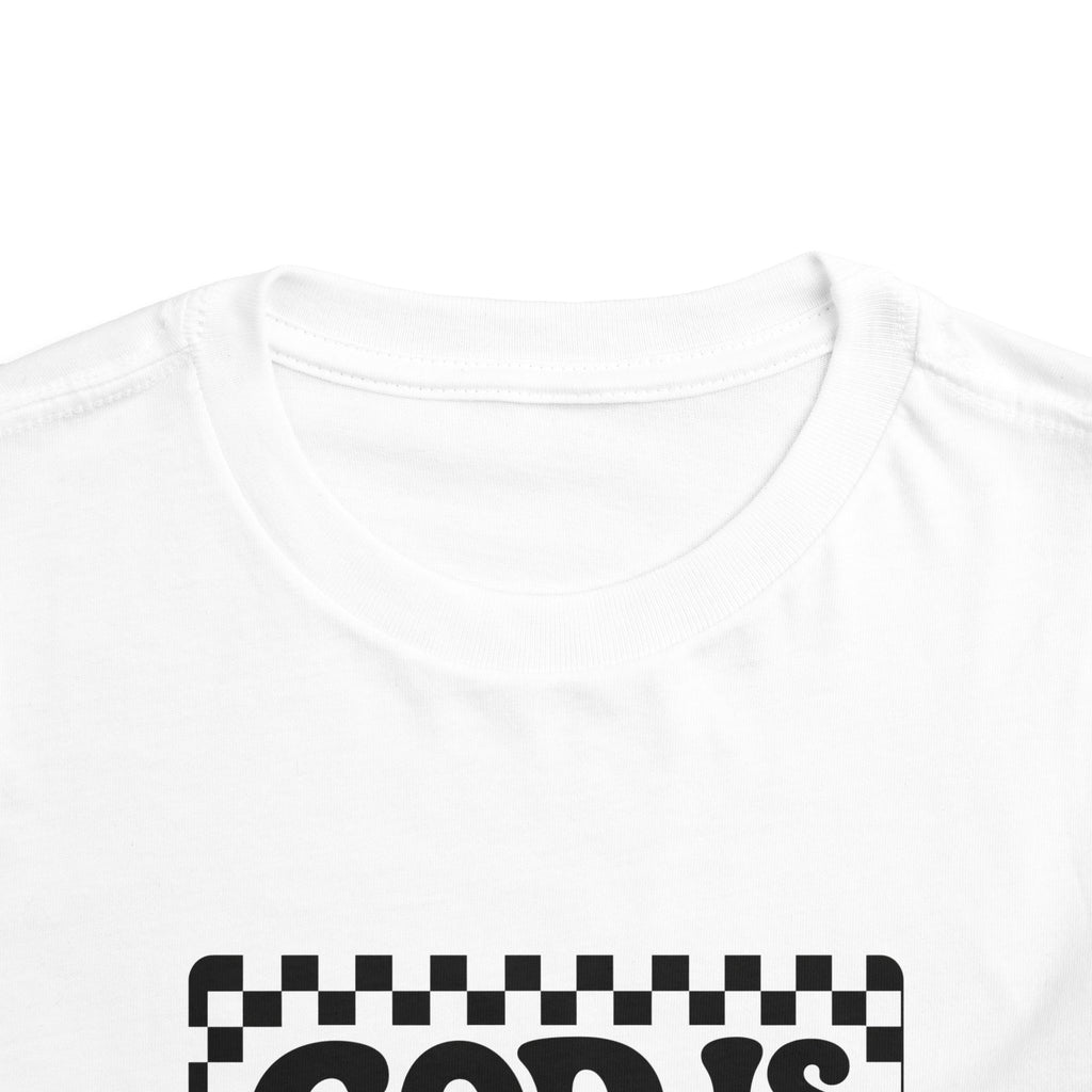 Toddler Tee — "God Is Good" Checkerboard Christian Kids Shirt