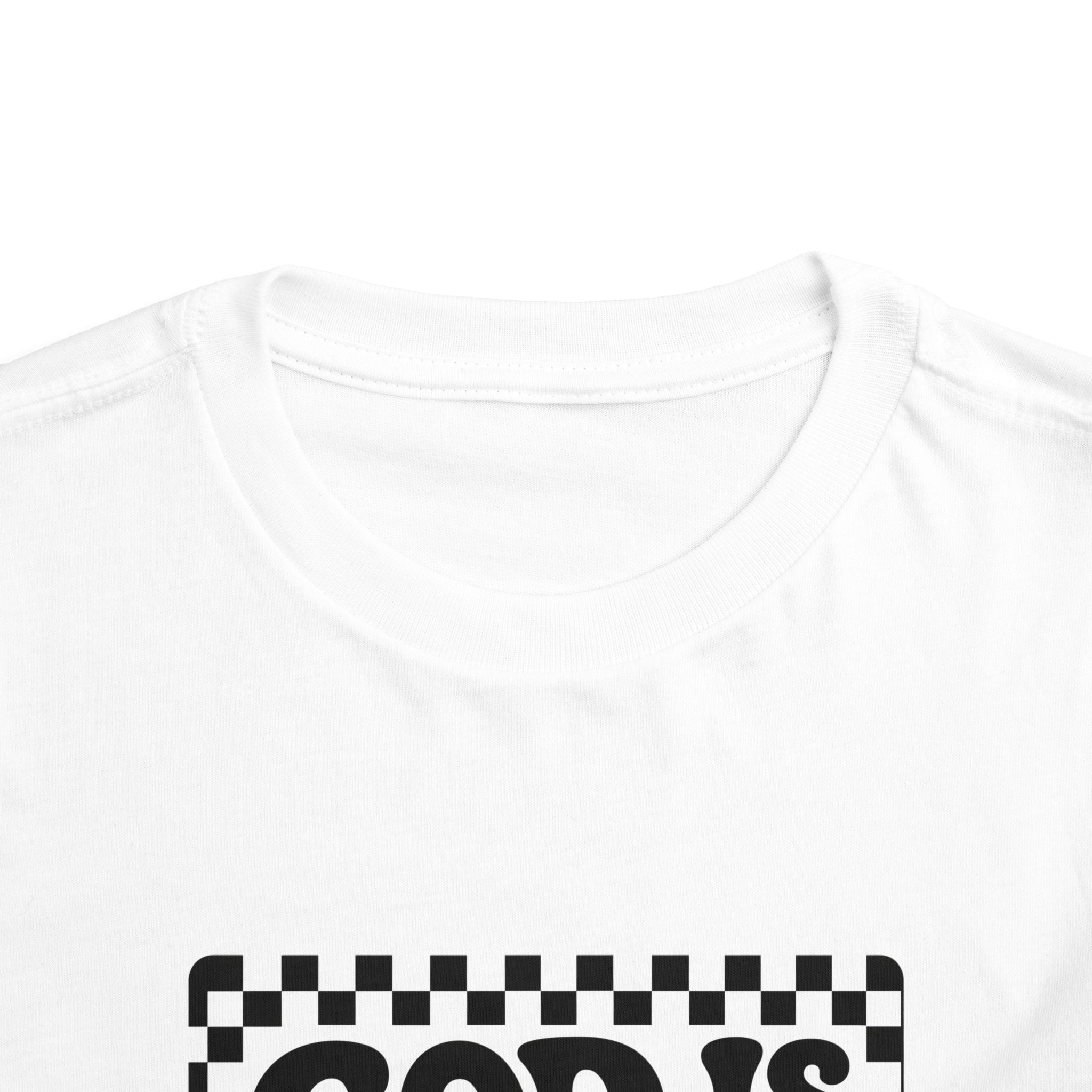 Toddler Tee — "God Is Good" Checkerboard Christian Kids Shirt