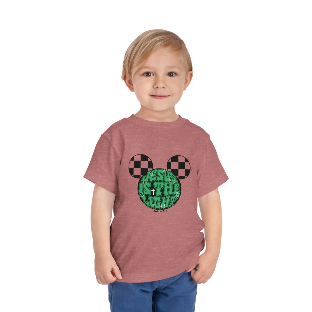 Toddler Tee — "Jesus Is The Light" Mickey Ear Graphic (Checkerboard)