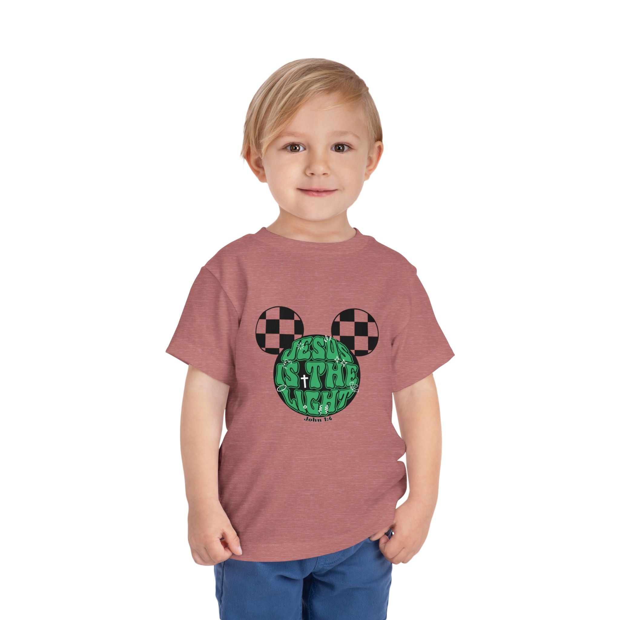 Toddler Tee — "Jesus Is The Light" Mickey Ear Graphic (Checkerboard)