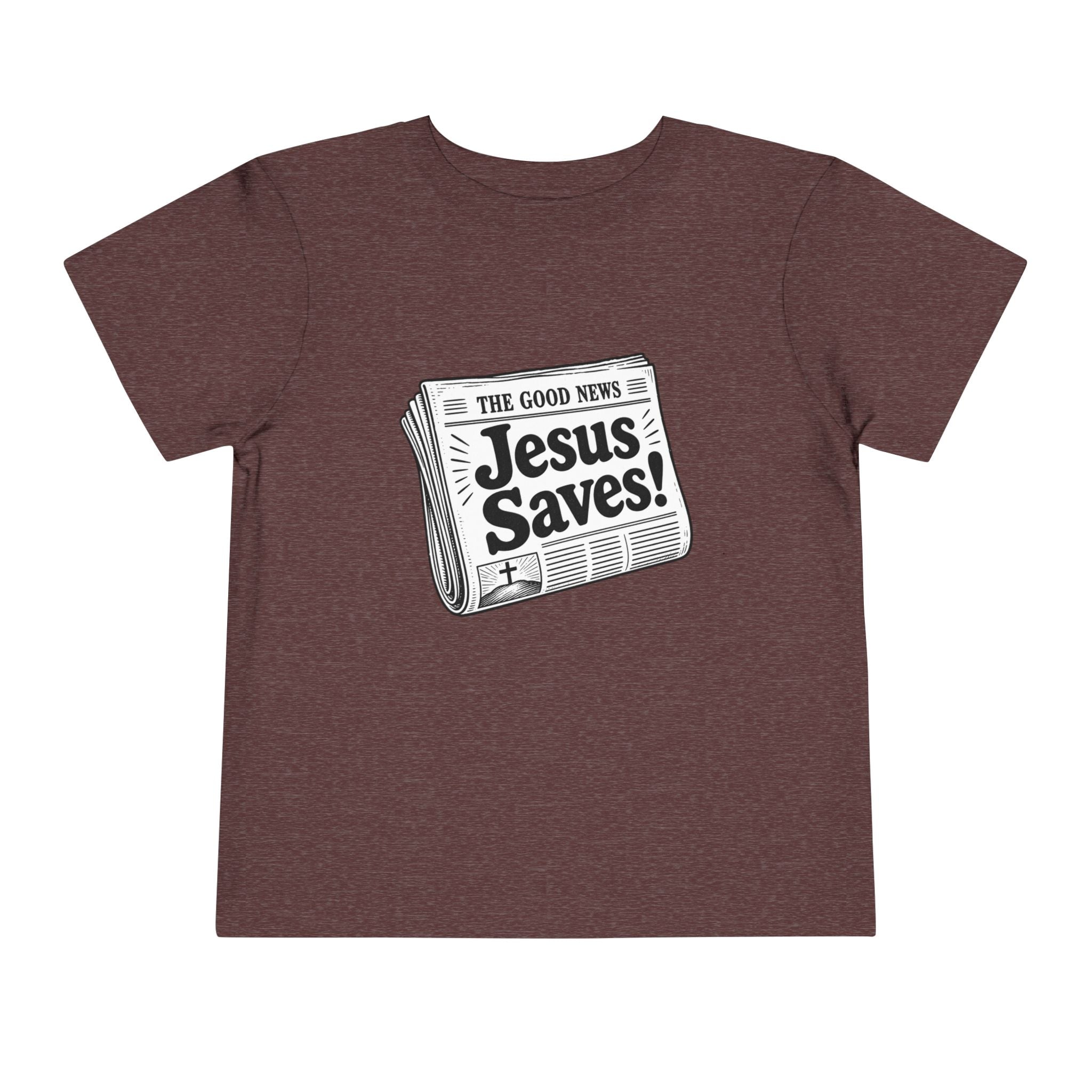 Toddler Tee — "Jesus Saves!" Newspaper Graphic Christian Kids Shirt