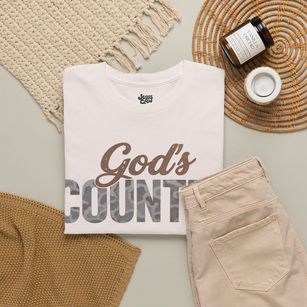 God's Country Tee — Camo Script Christian Faith T‑Shirt