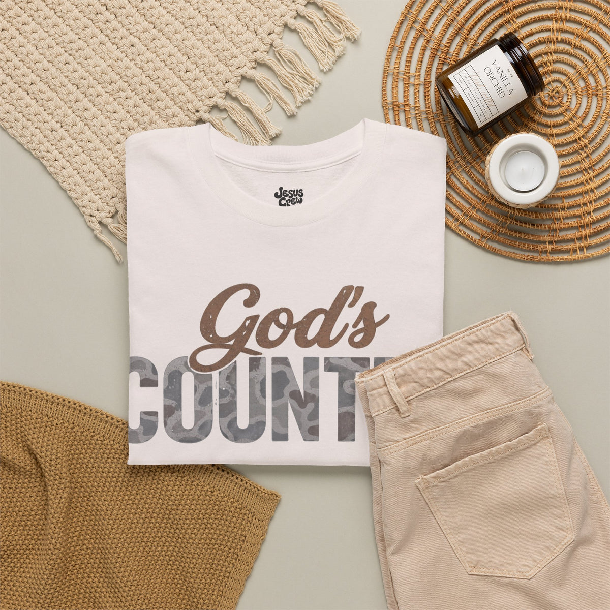 God's Country Tee — Camo Script Christian Faith T‑Shirt
