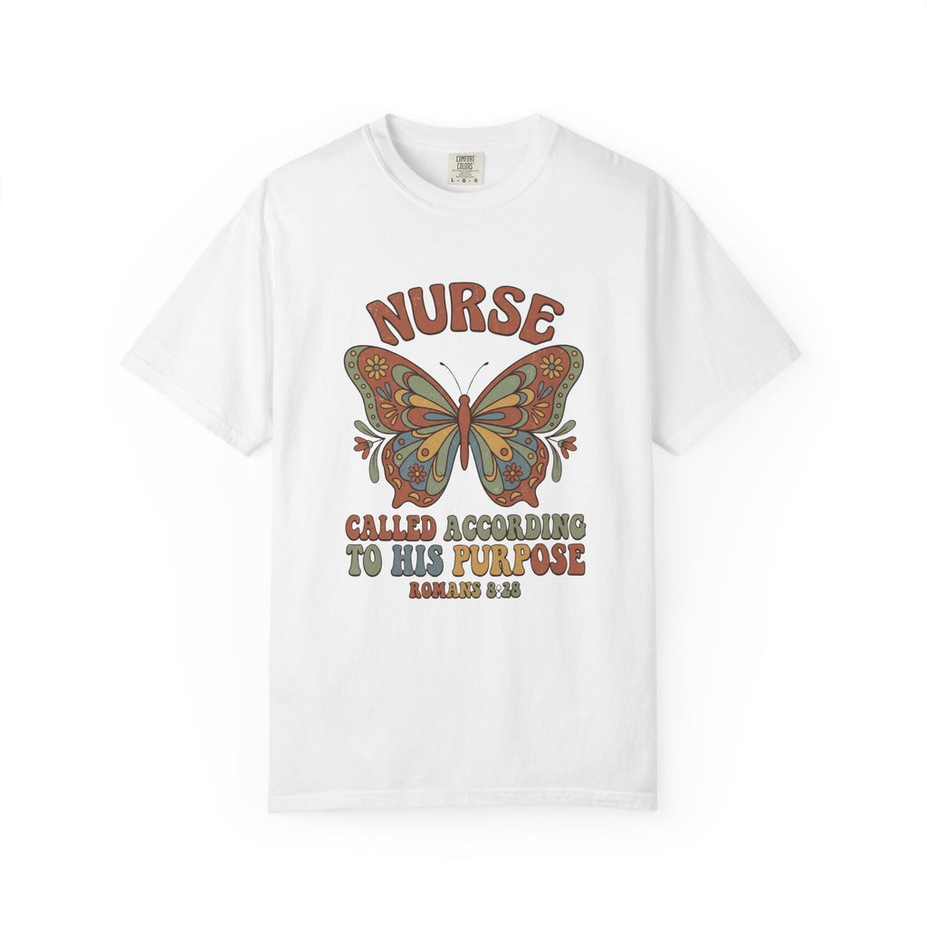 Nurse Butterfly Tee — "Called According to His Purpose" Christian Nursing T‑Shirt
