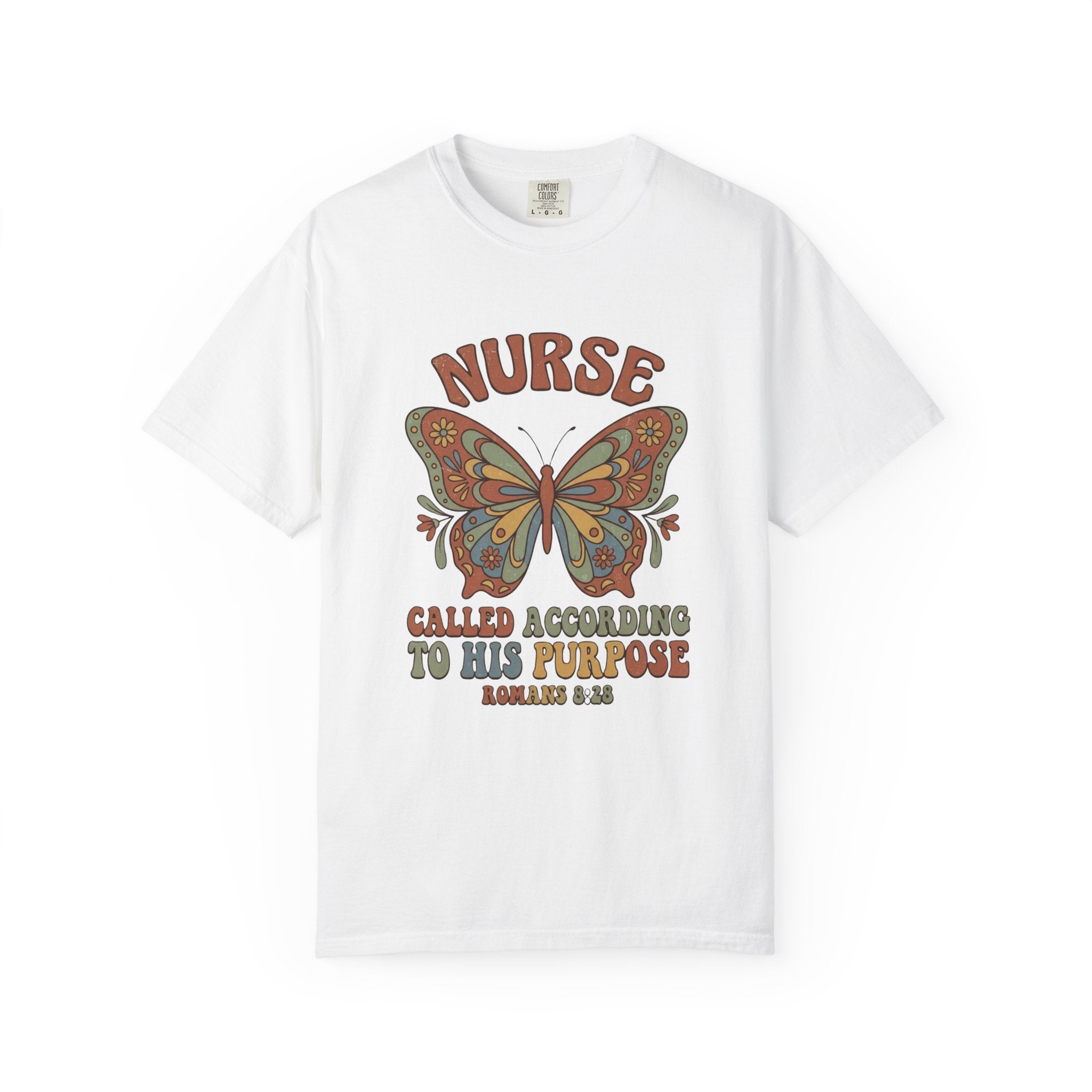 Nurse Butterfly Tee — "Called According to His Purpose" Christian Nursing T‑Shirt