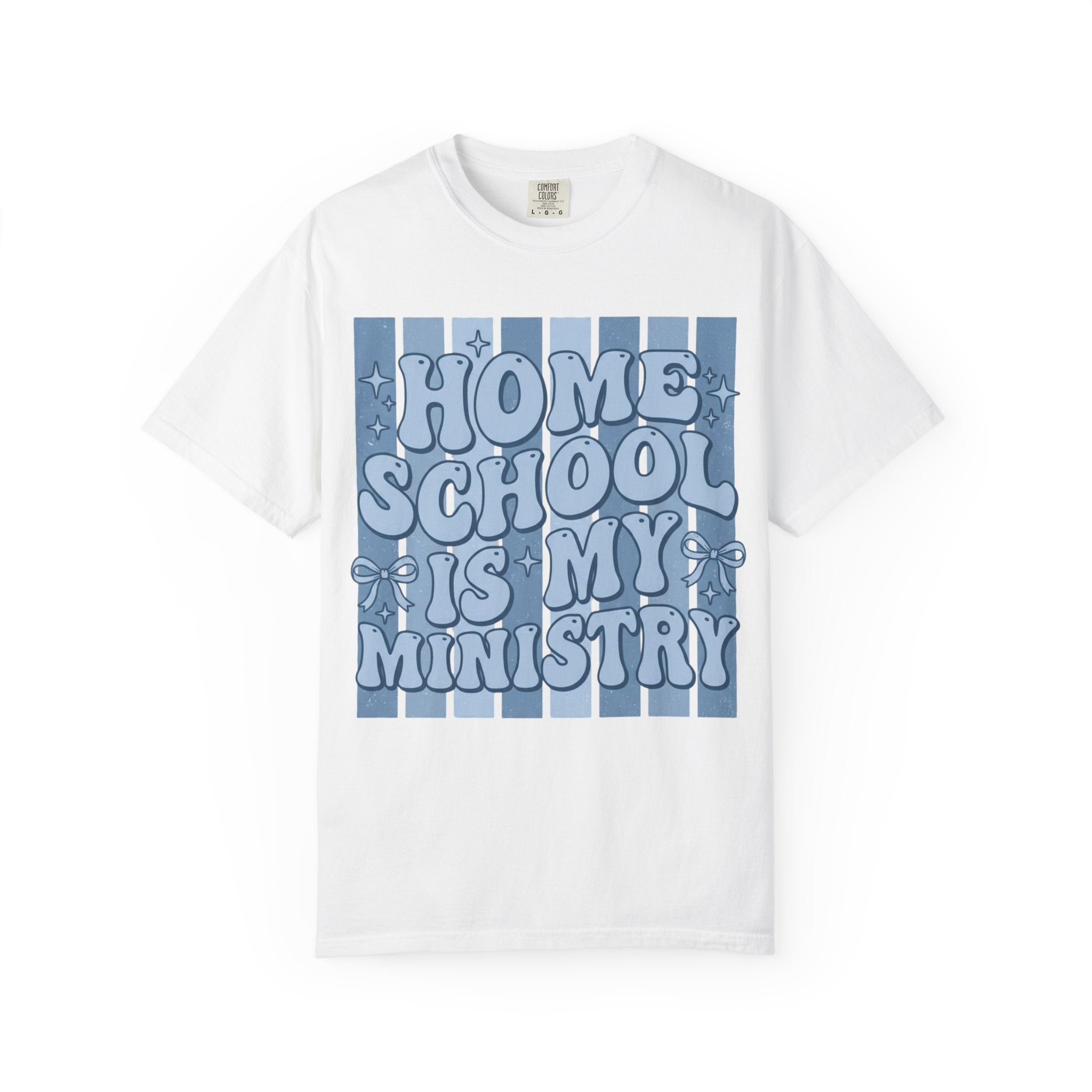 Homeschool Is My Ministry T-Shirt — Retro Blue Striped Homeschooling Mom & Teacher Tee