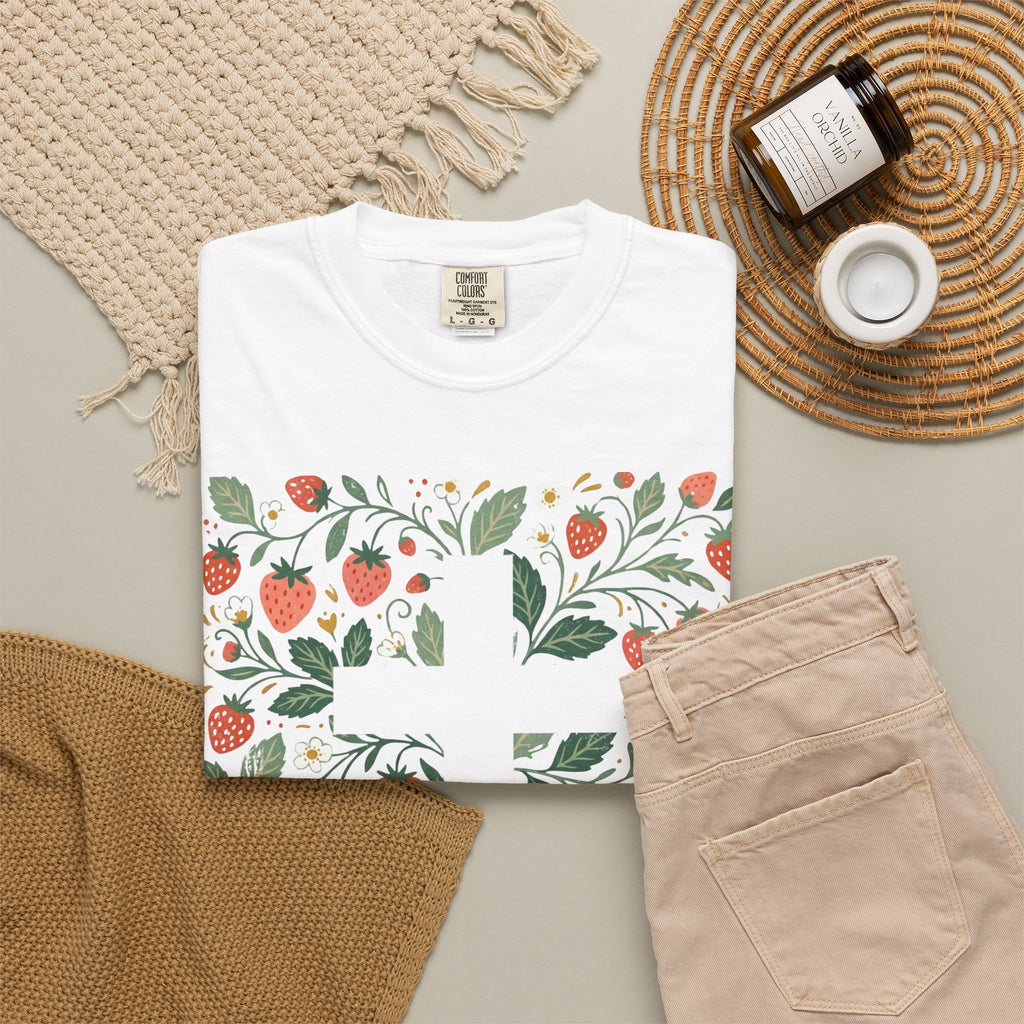 Strawberry Floral Cross T-Shirt — Botanical Faith Graphic Tee