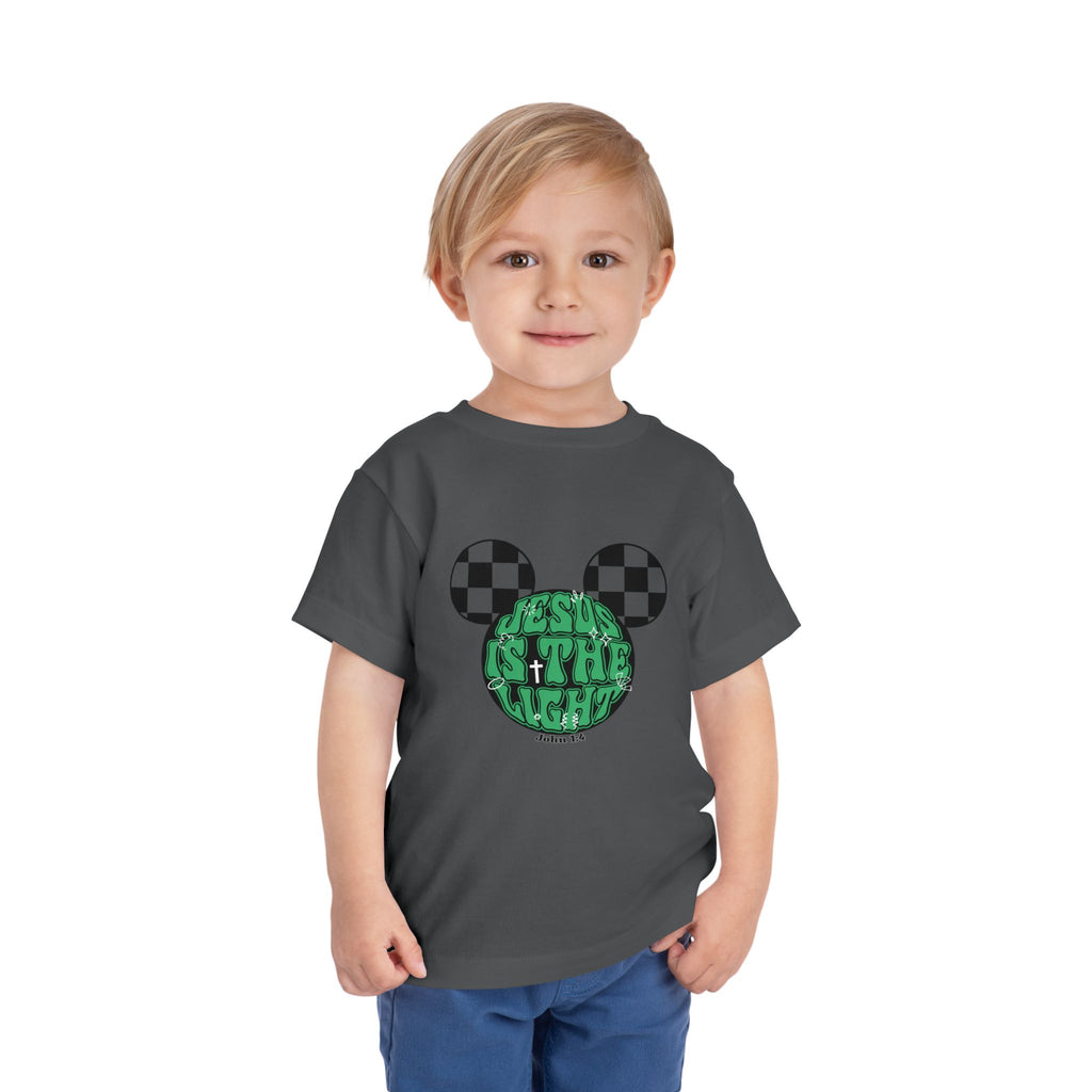 Toddler Tee — "Jesus Is The Light" Mickey Ear Graphic (Checkerboard)