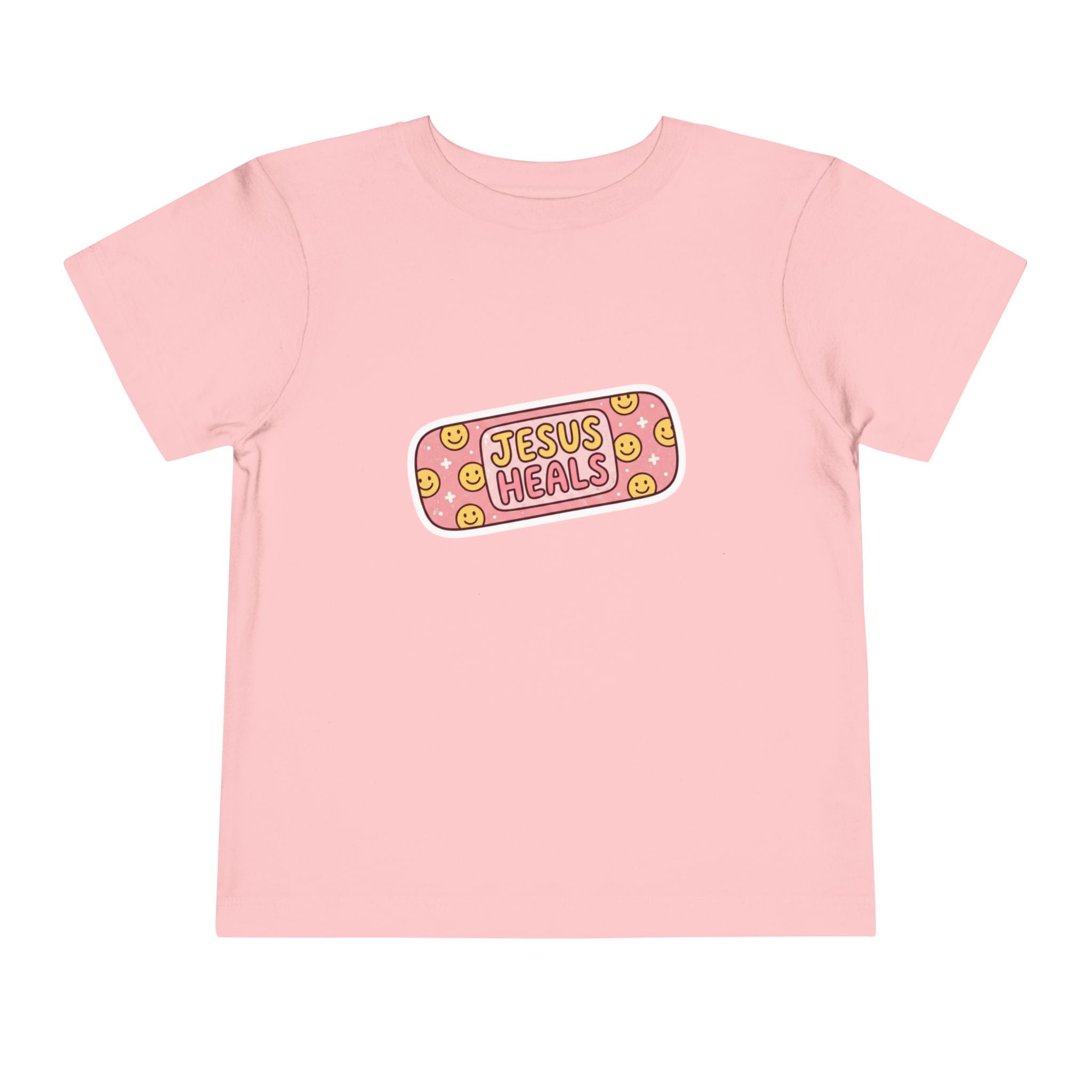 Toddler Tee - "Jesus Heals" Pink Bandage Faith Shirt