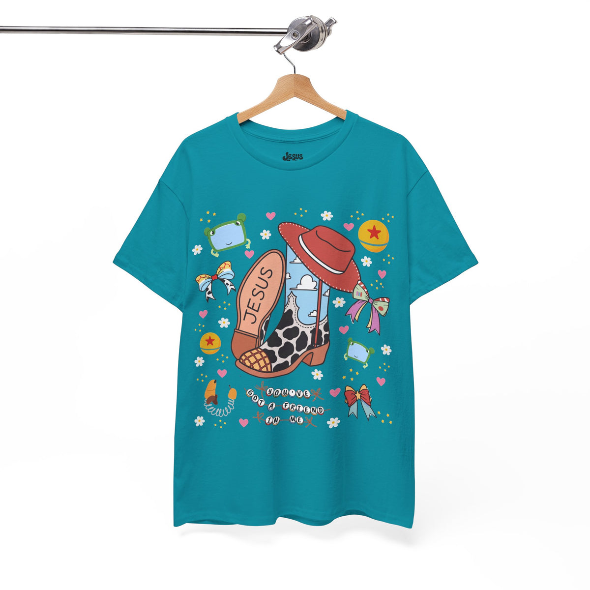 Christian Cowboy  Tee — 'Jesus' Boot, Blocks & Hat Graphic