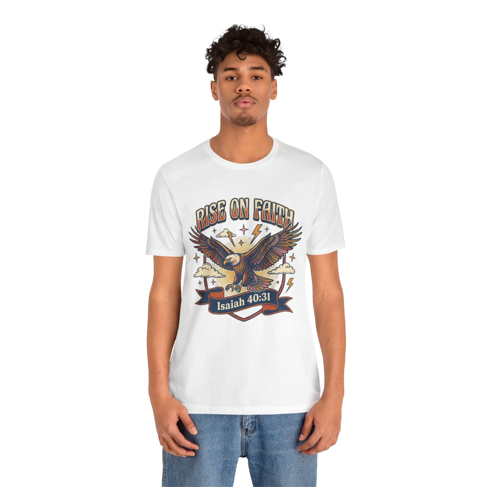 Rise on Faith T-Shirt — Isaiah 40:31 Eagle Christian Tee