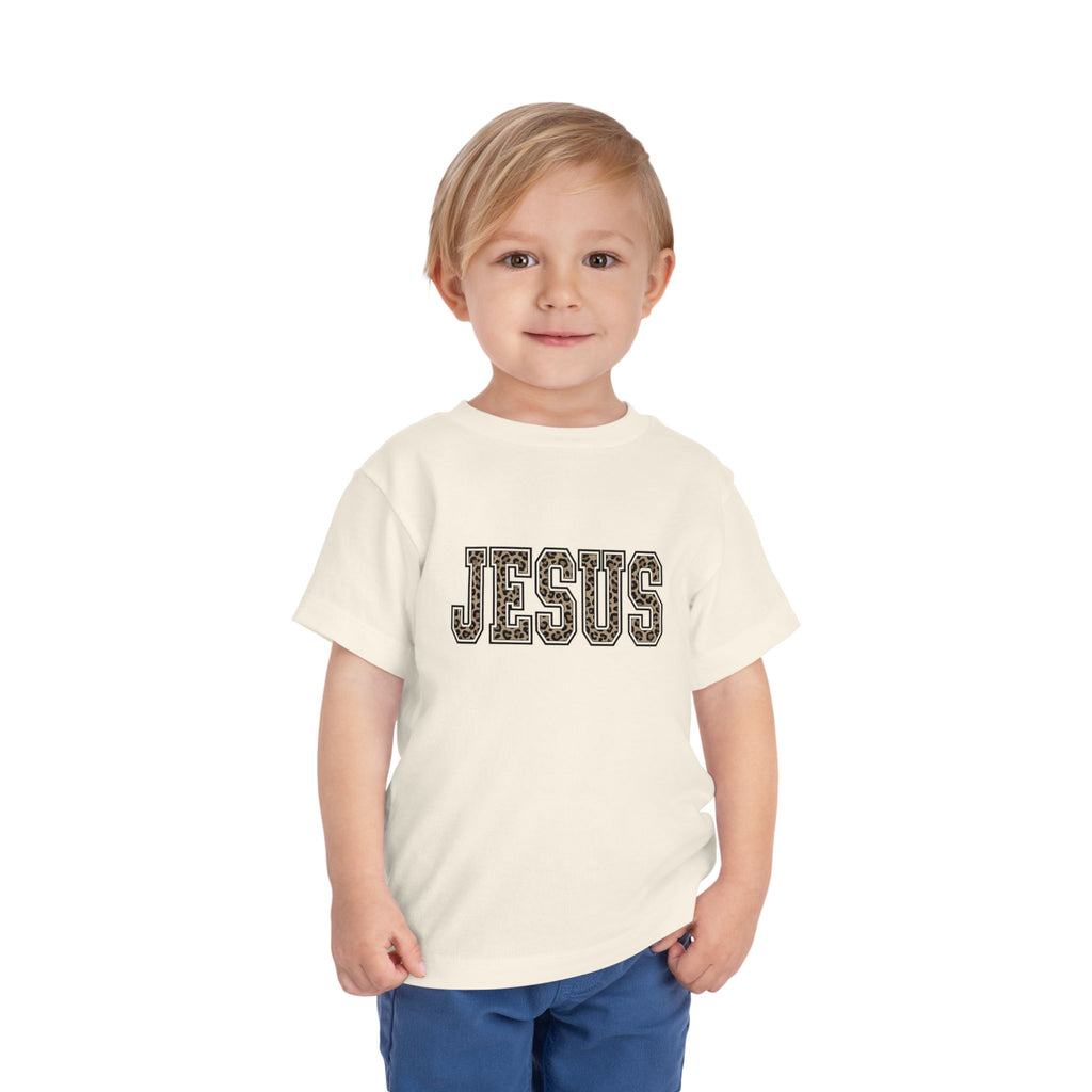 Toddler Tee - 'JESUS' Leopard Print Christian Kids Shirt