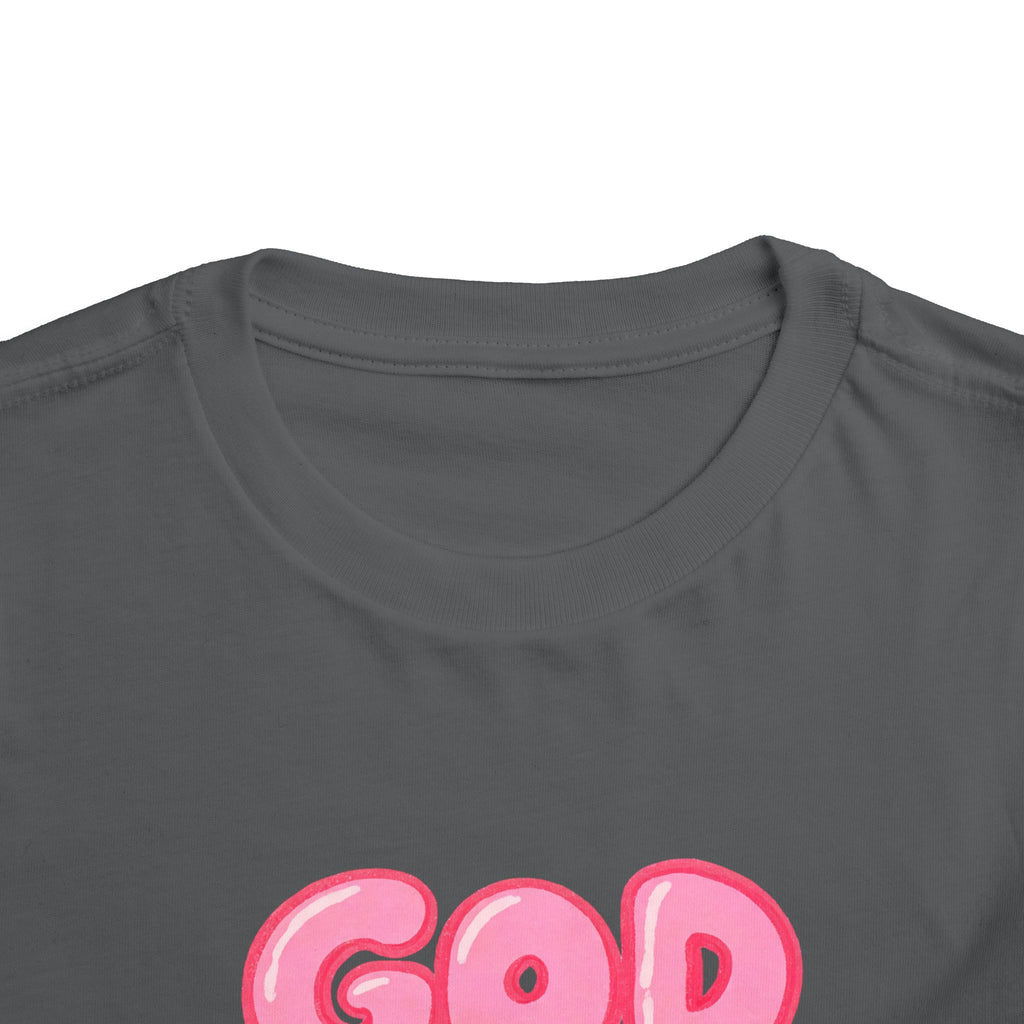 God Is Good Toddler Tee — Pink Bubble Letter Faith Shirt