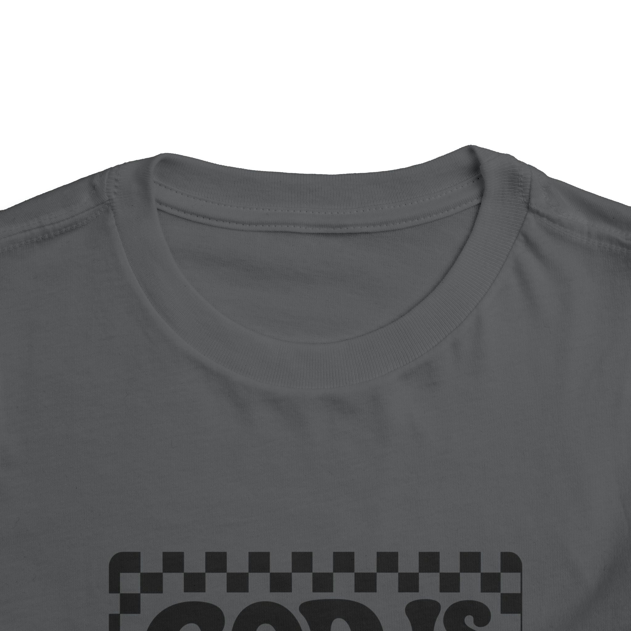 Toddler Tee — "God Is Good" Checkerboard Christian Kids Shirt