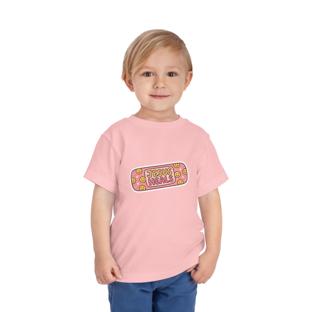 Toddler Tee - "Jesus Heals" Pink Bandage Faith Shirt