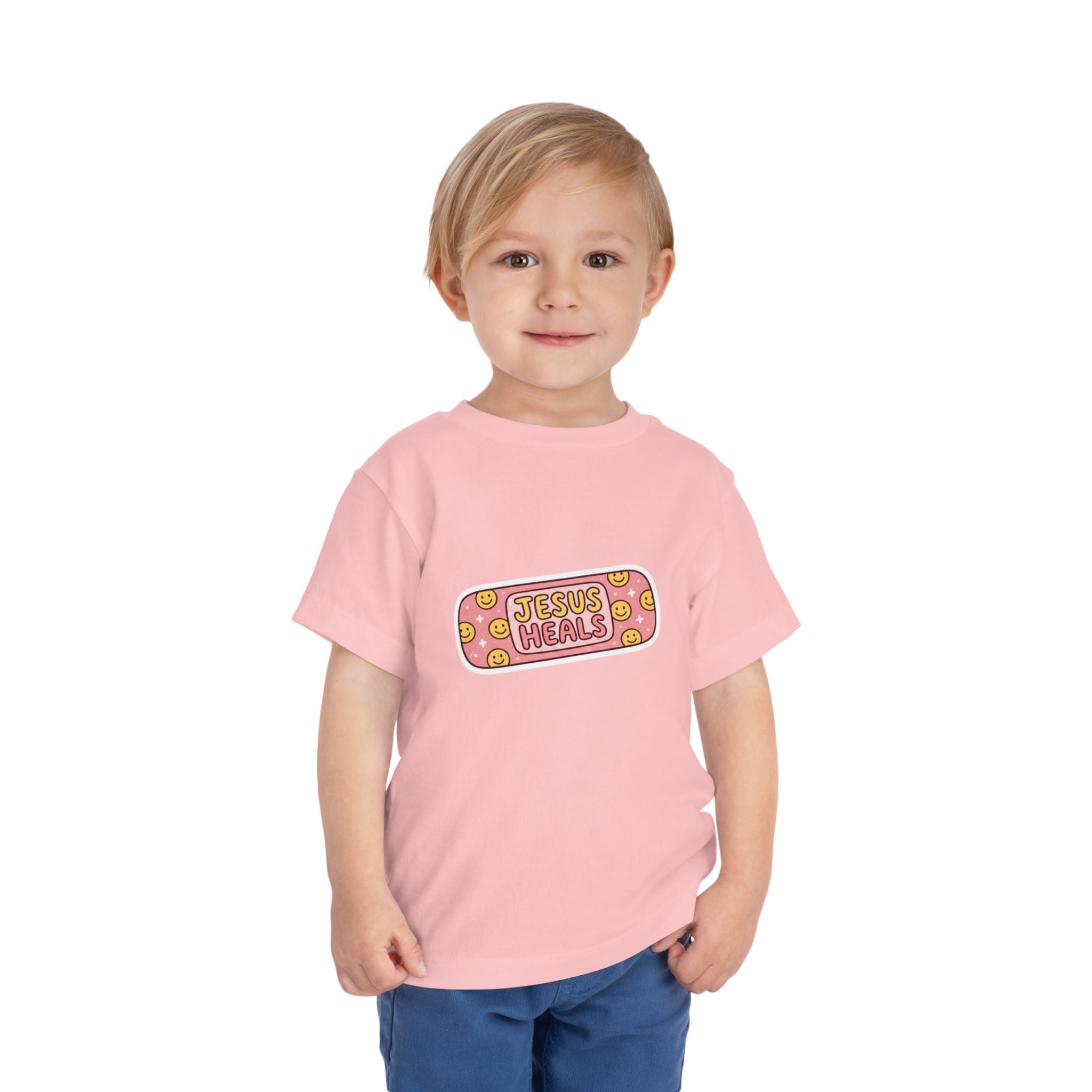 Toddler Tee - "Jesus Heals" Pink Bandage Faith Shirt