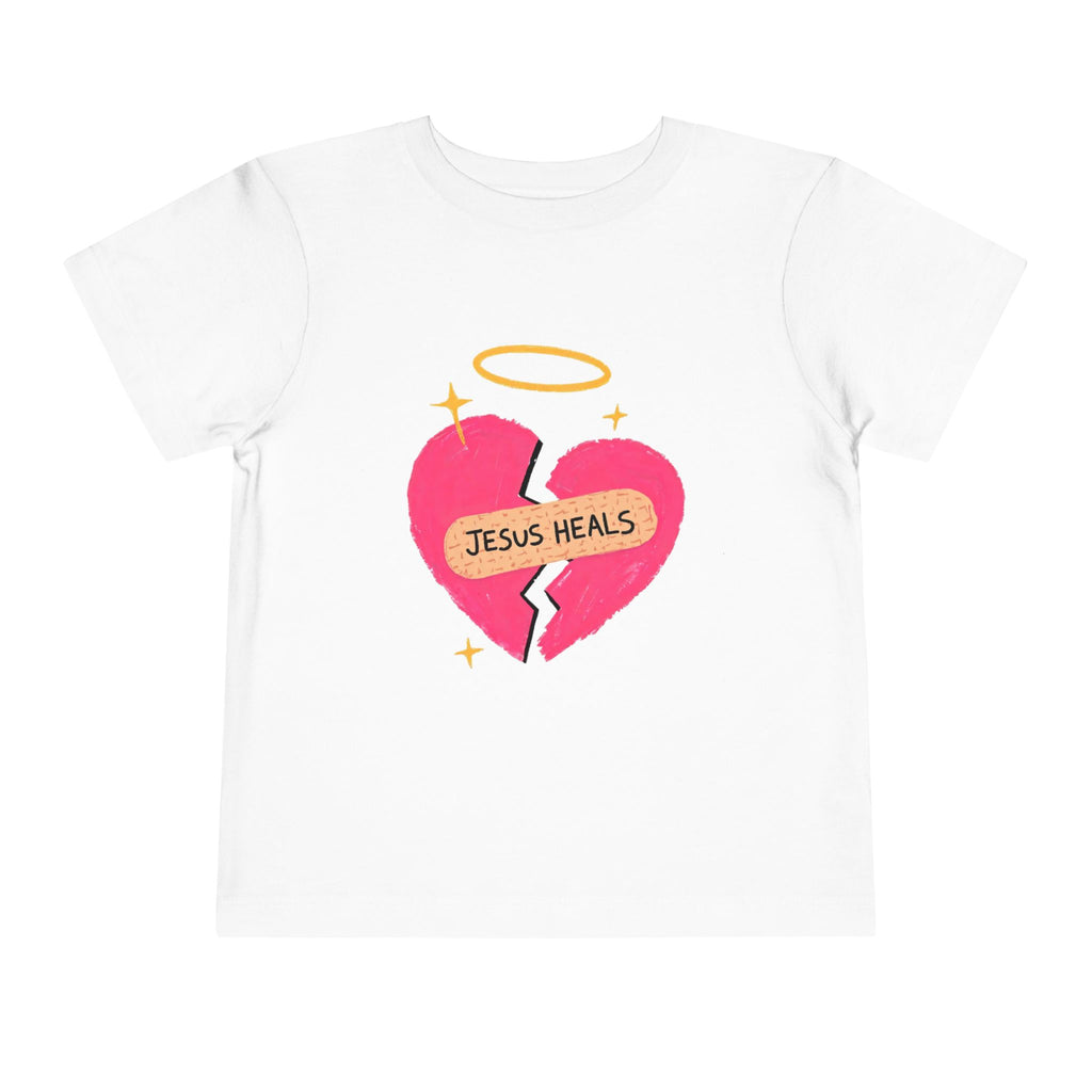 Toddler Tee — "Jesus Heals" Heart Graphic Christian Kids Shirt