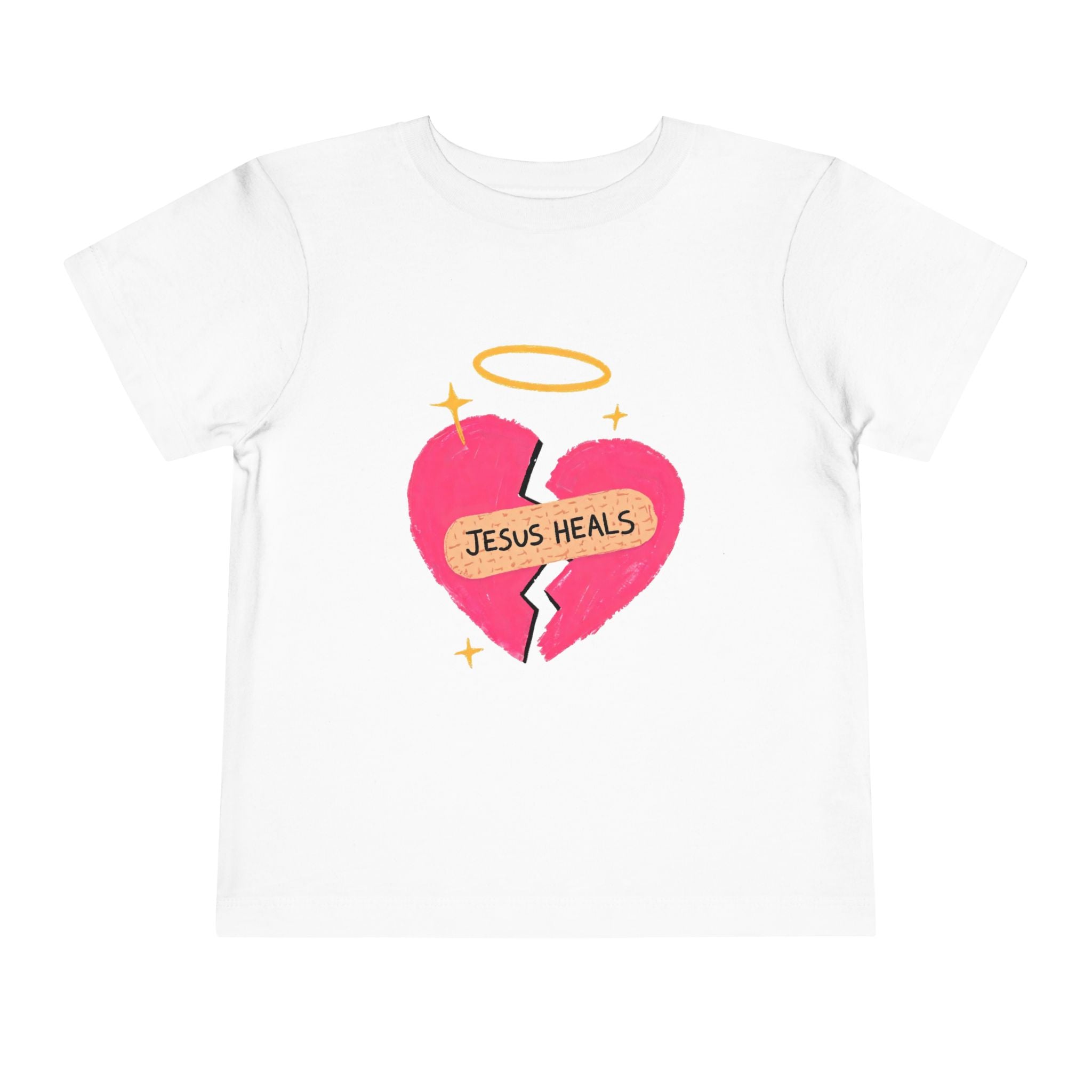 Toddler Tee — "Jesus Heals" Heart Graphic Christian Kids Shirt
