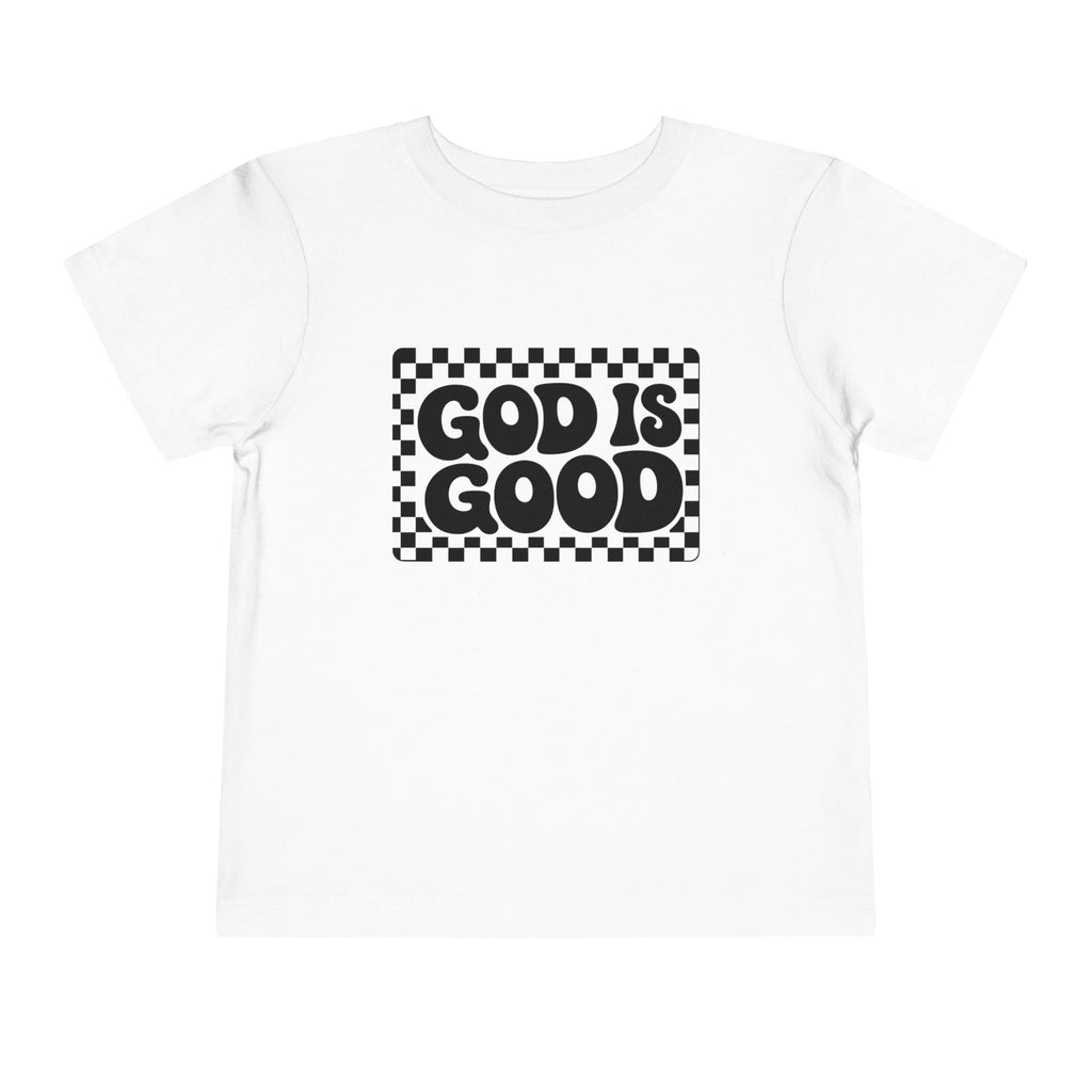 Toddler Tee — "God Is Good" Checkerboard Christian Kids Shirt
