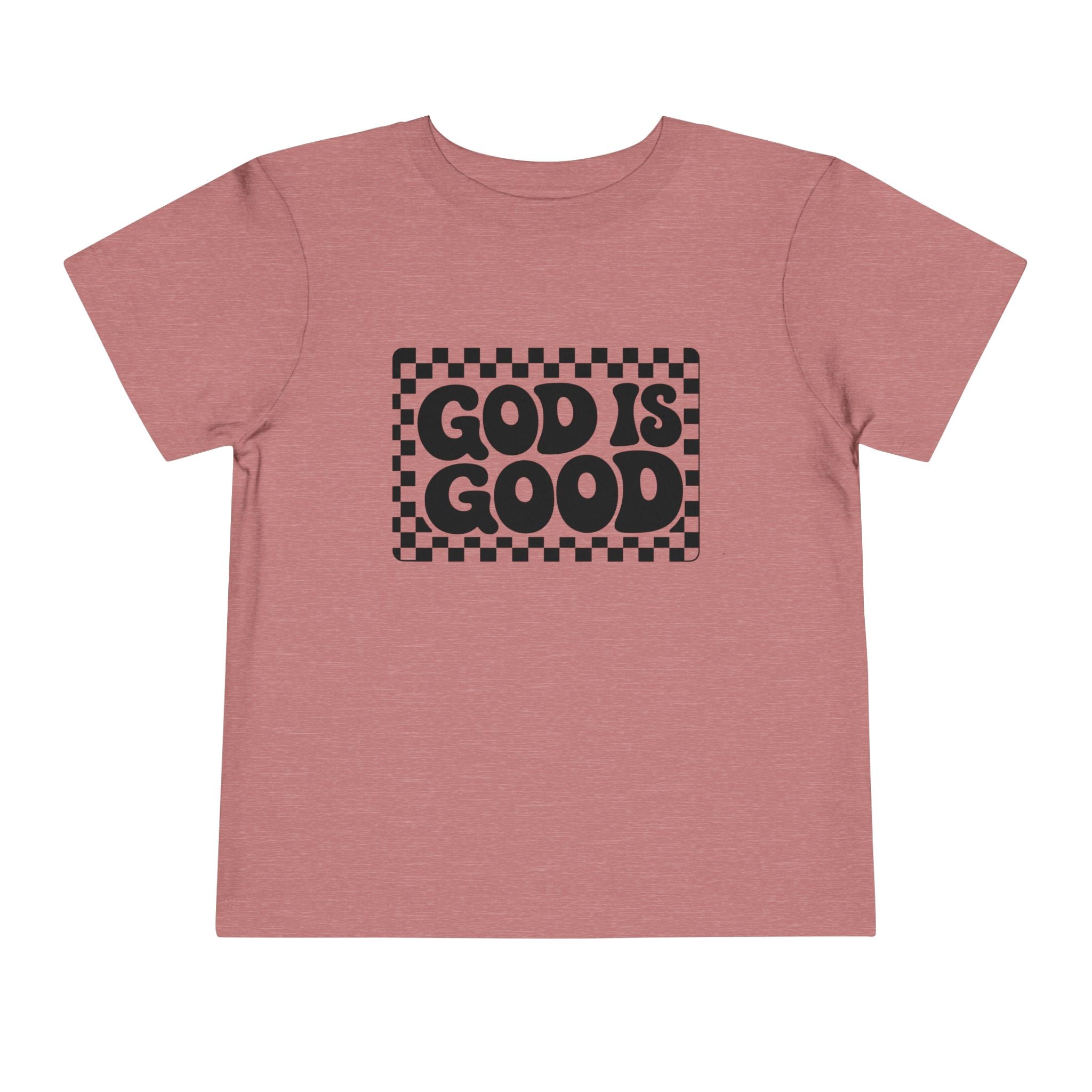 Toddler Tee — "God Is Good" Checkerboard Christian Kids Shirt