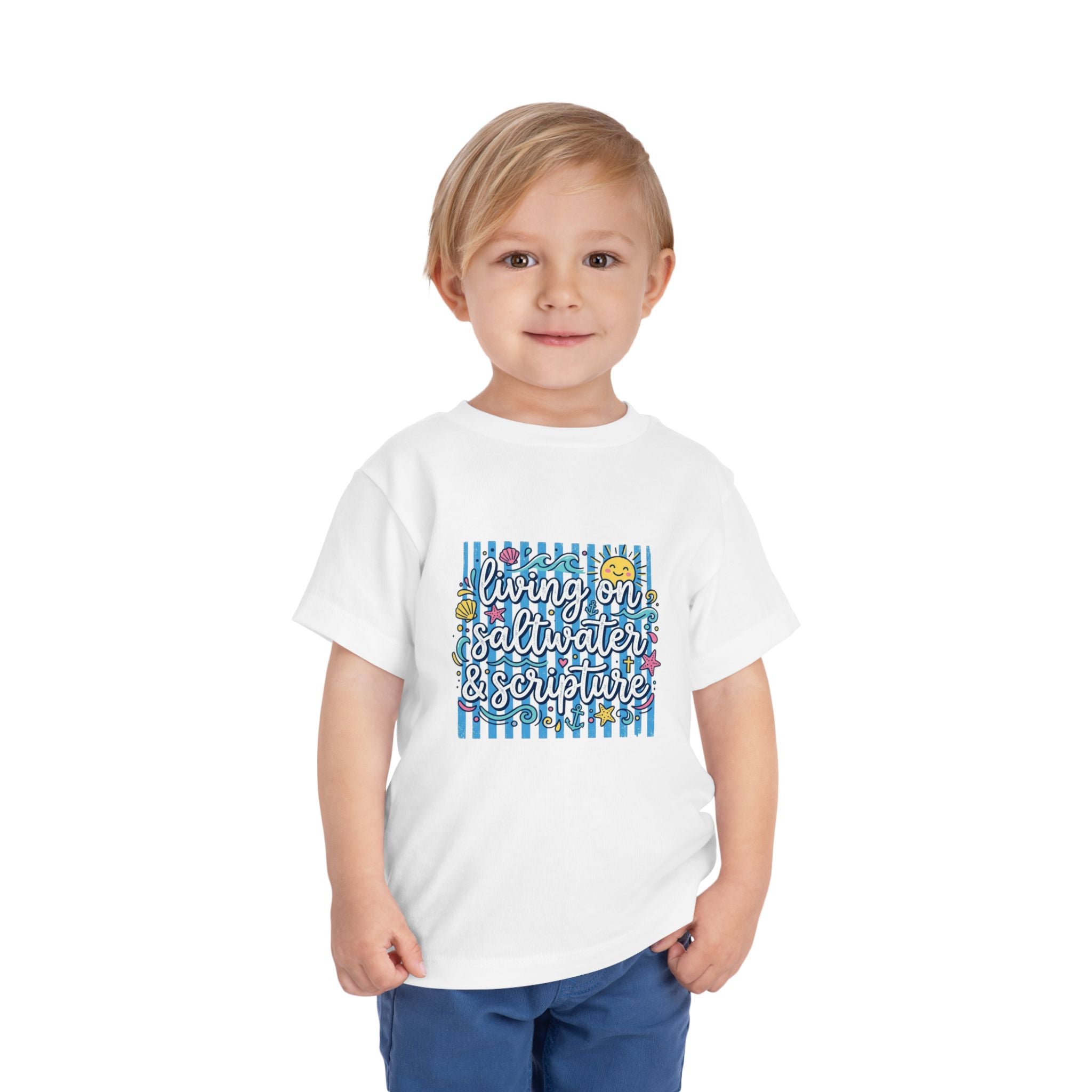 Toddler Tee — "Living on Saltwater & Scripture" Nautical Christian Beach Shirt
