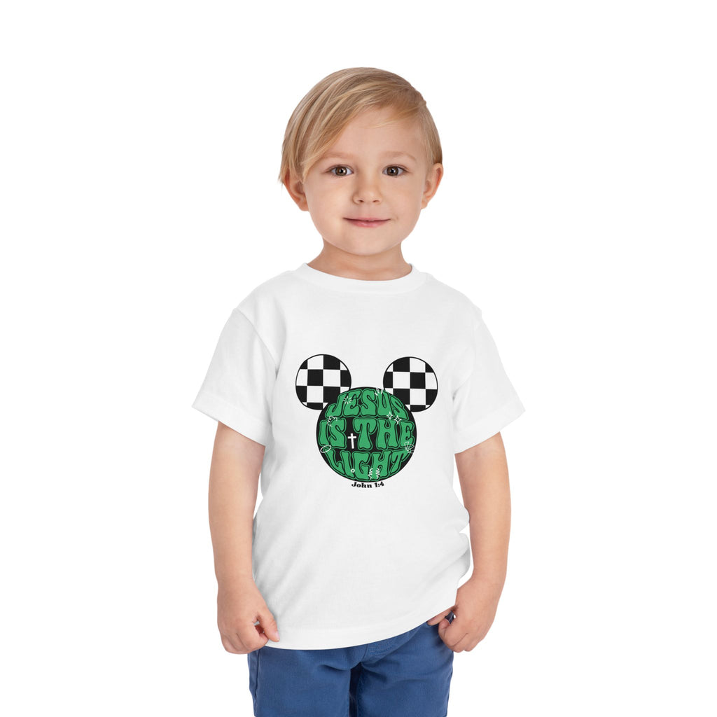 Toddler Tee — "Jesus Is The Light" Mickey Ear Graphic (Checkerboard)