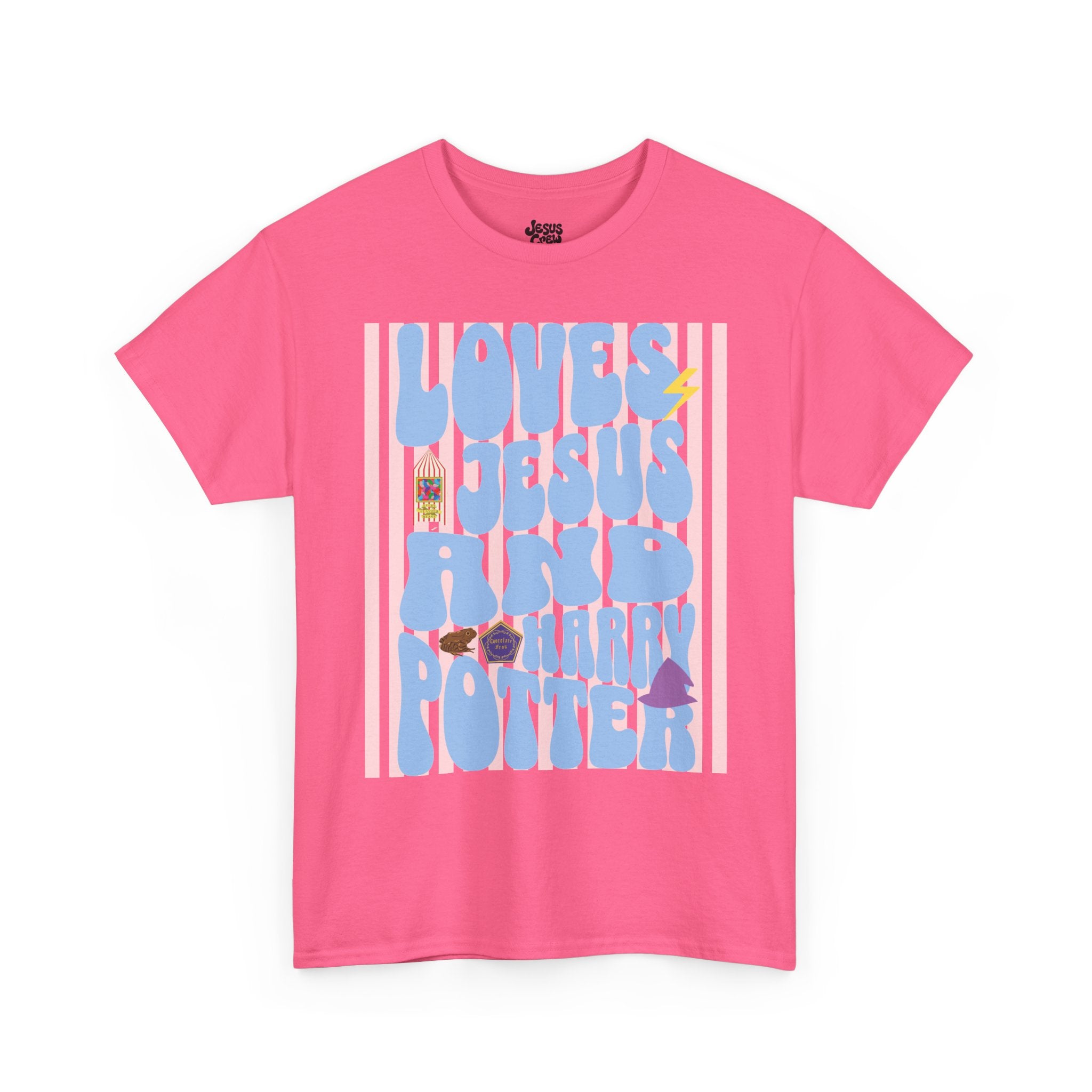 Jesus and Harry Potter Graphic Tee — "Love Jesus and Harry Potter" Retro Pink T-Shirt