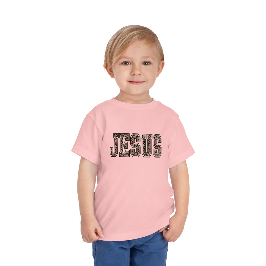Toddler Tee - 'JESUS' Leopard Print Christian Kids Shirt