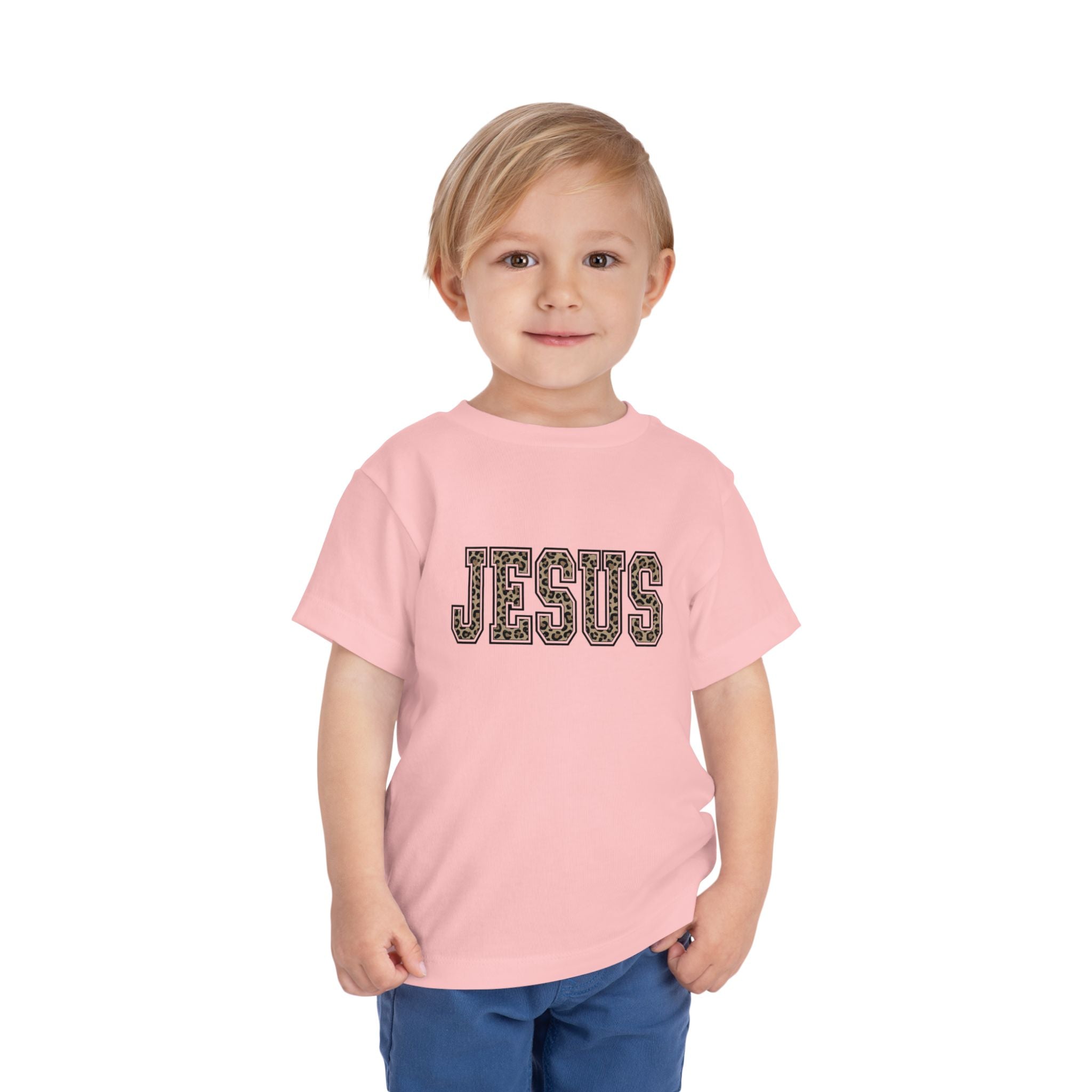 Toddler Tee - 'JESUS' Leopard Print Christian Kids Shirt